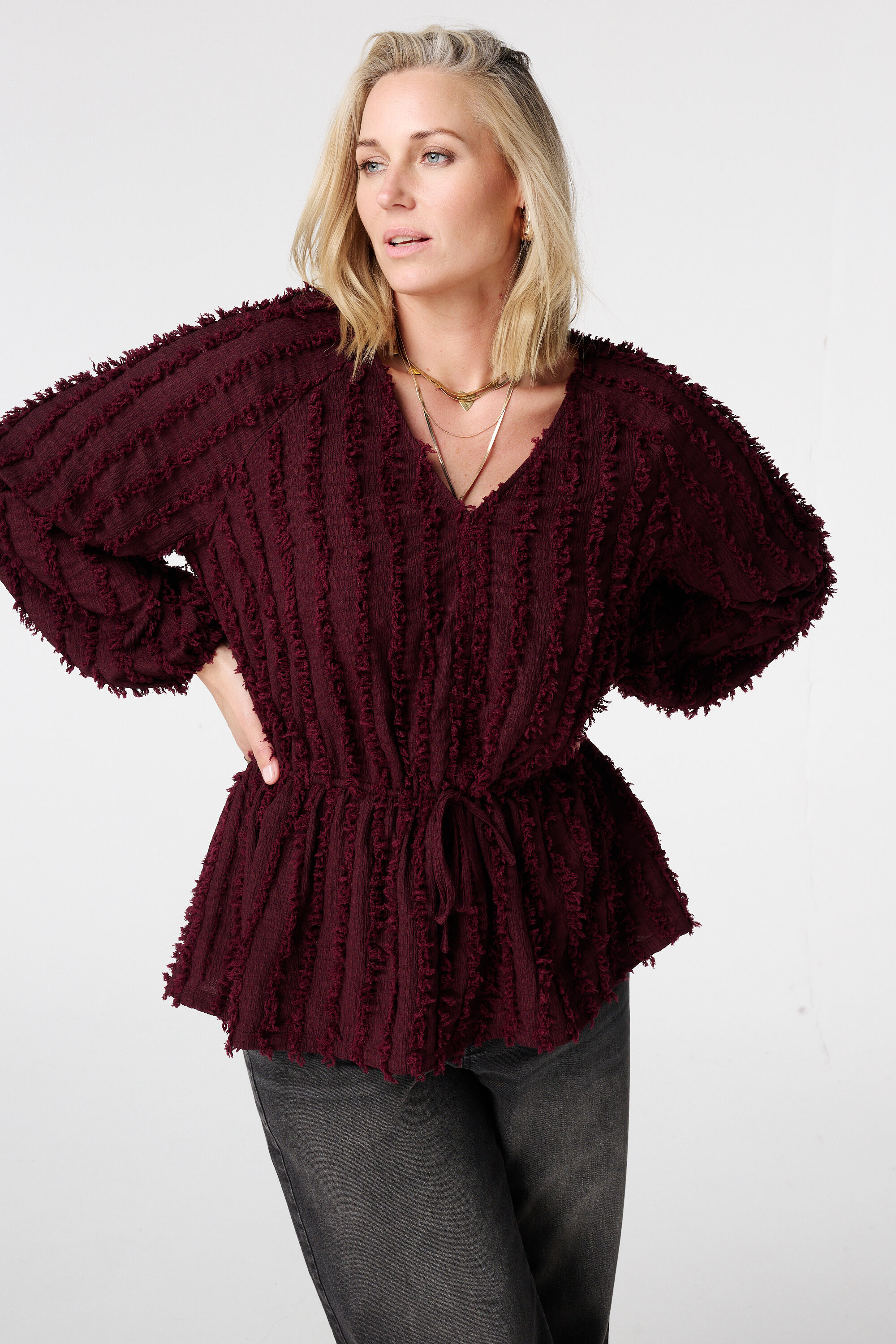 Harige jersey top met drawstring