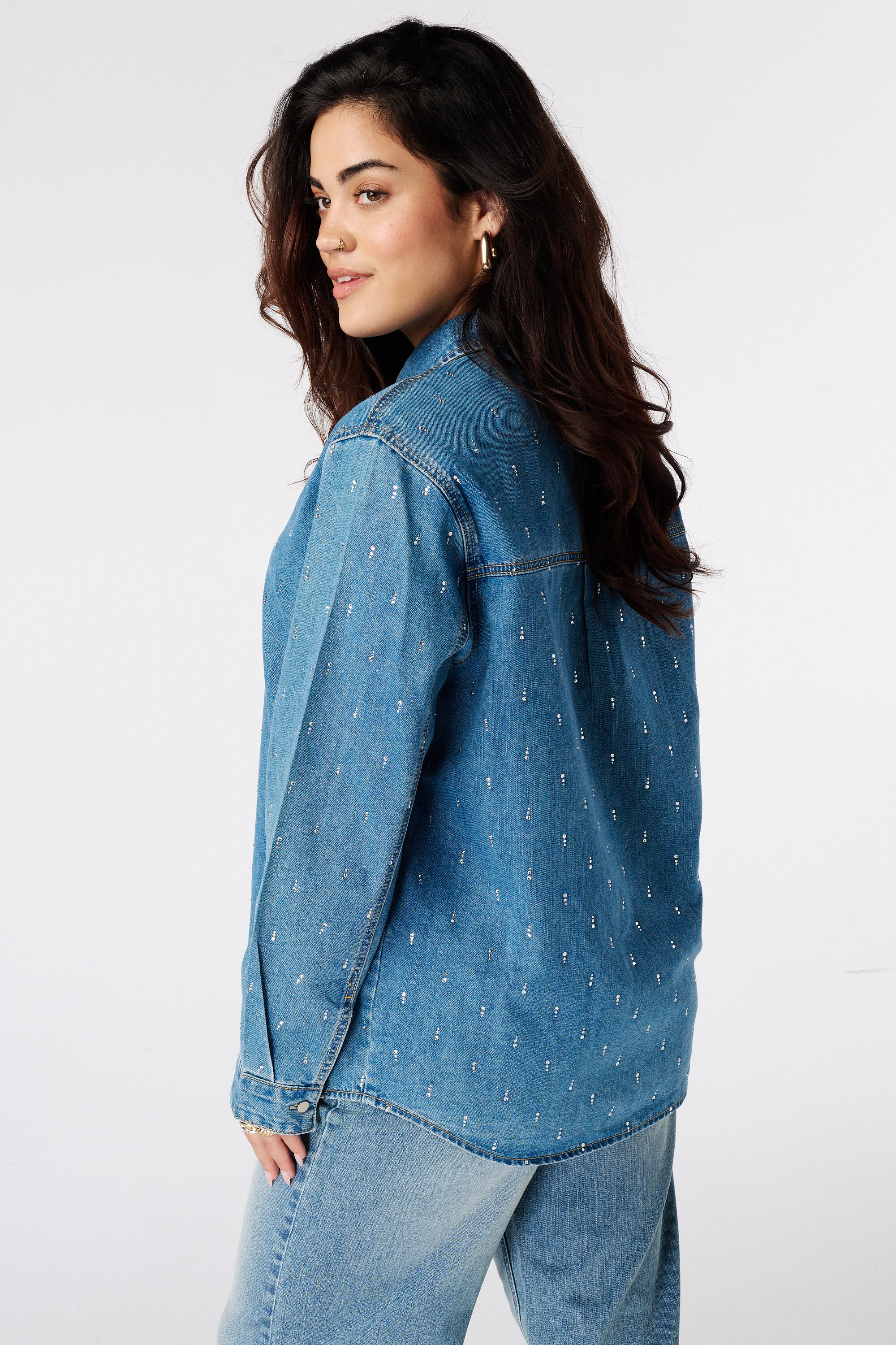 Denim blouse met strass  image number 3