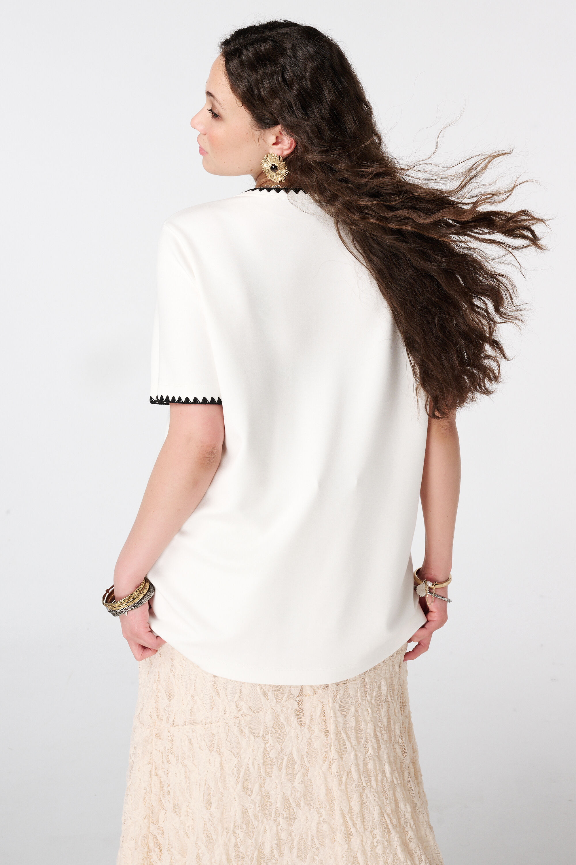 T-shirt met sierranden image number 3