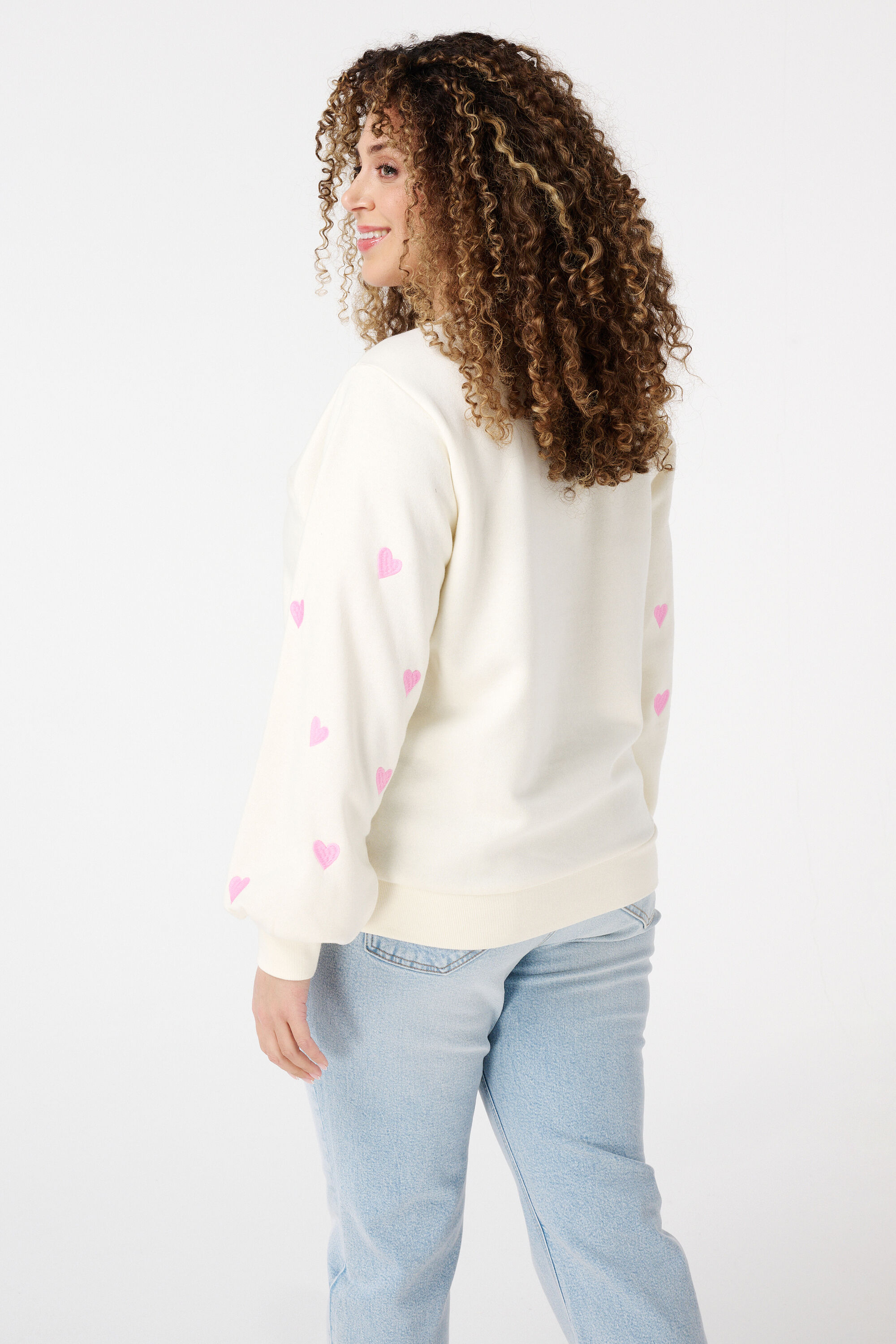 Dames Trui met hartjes mouwen Multi Pink | MS Mode