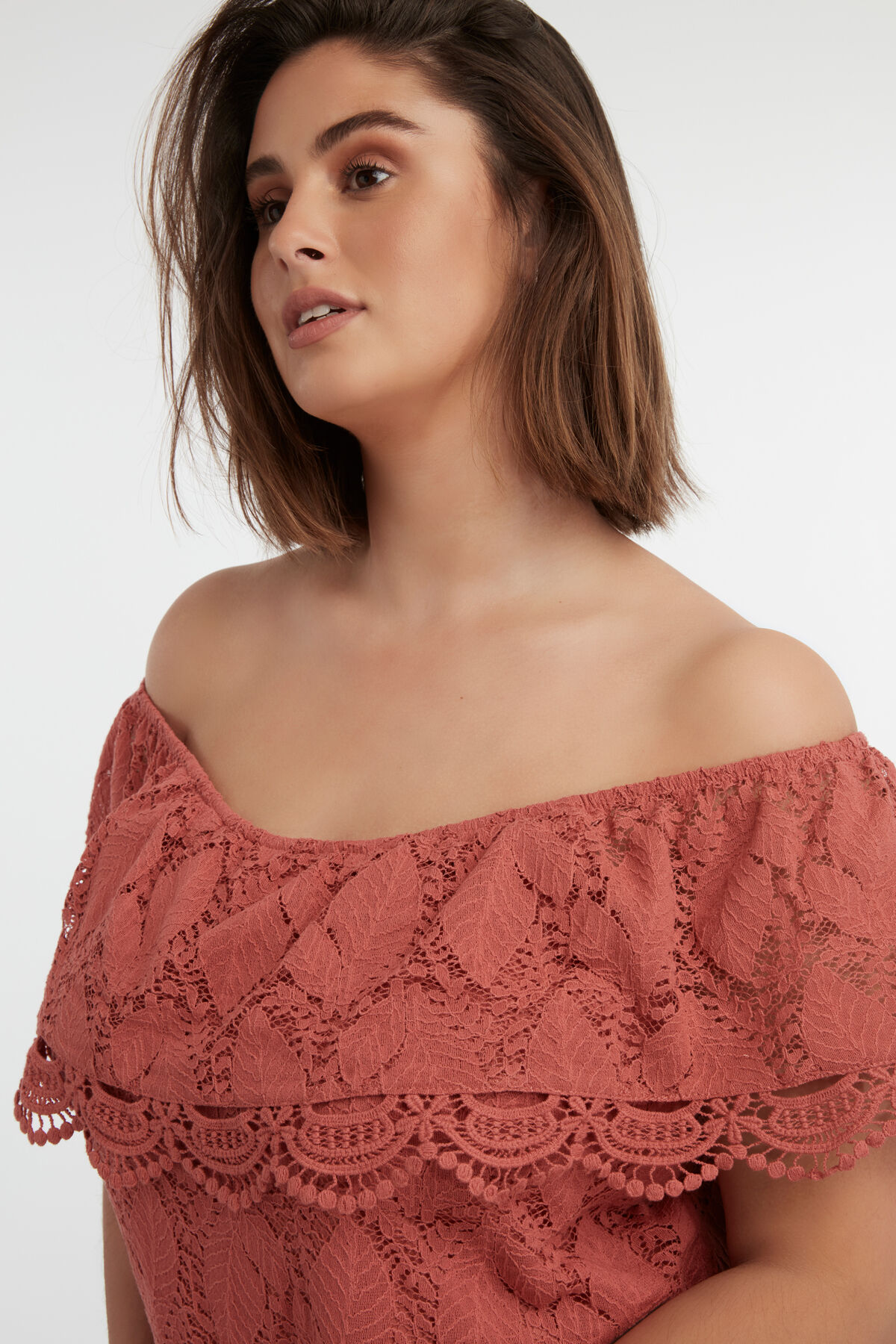 Off-shoulder top met kant image number 3