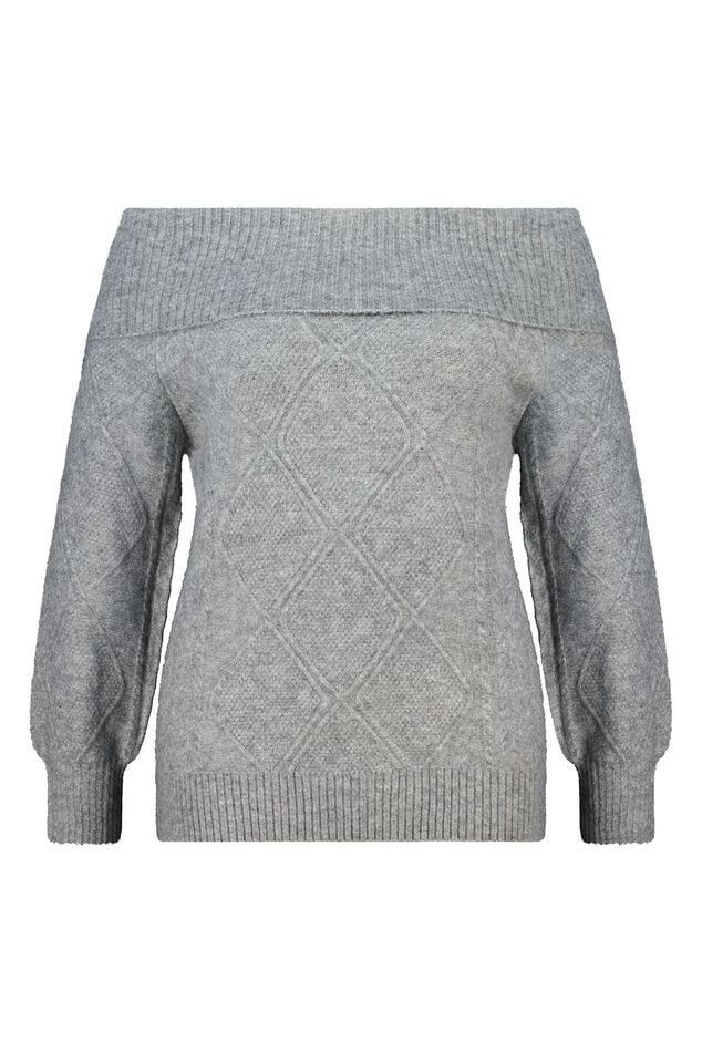 Off-shoulder trui met kabelpatroon image number 1