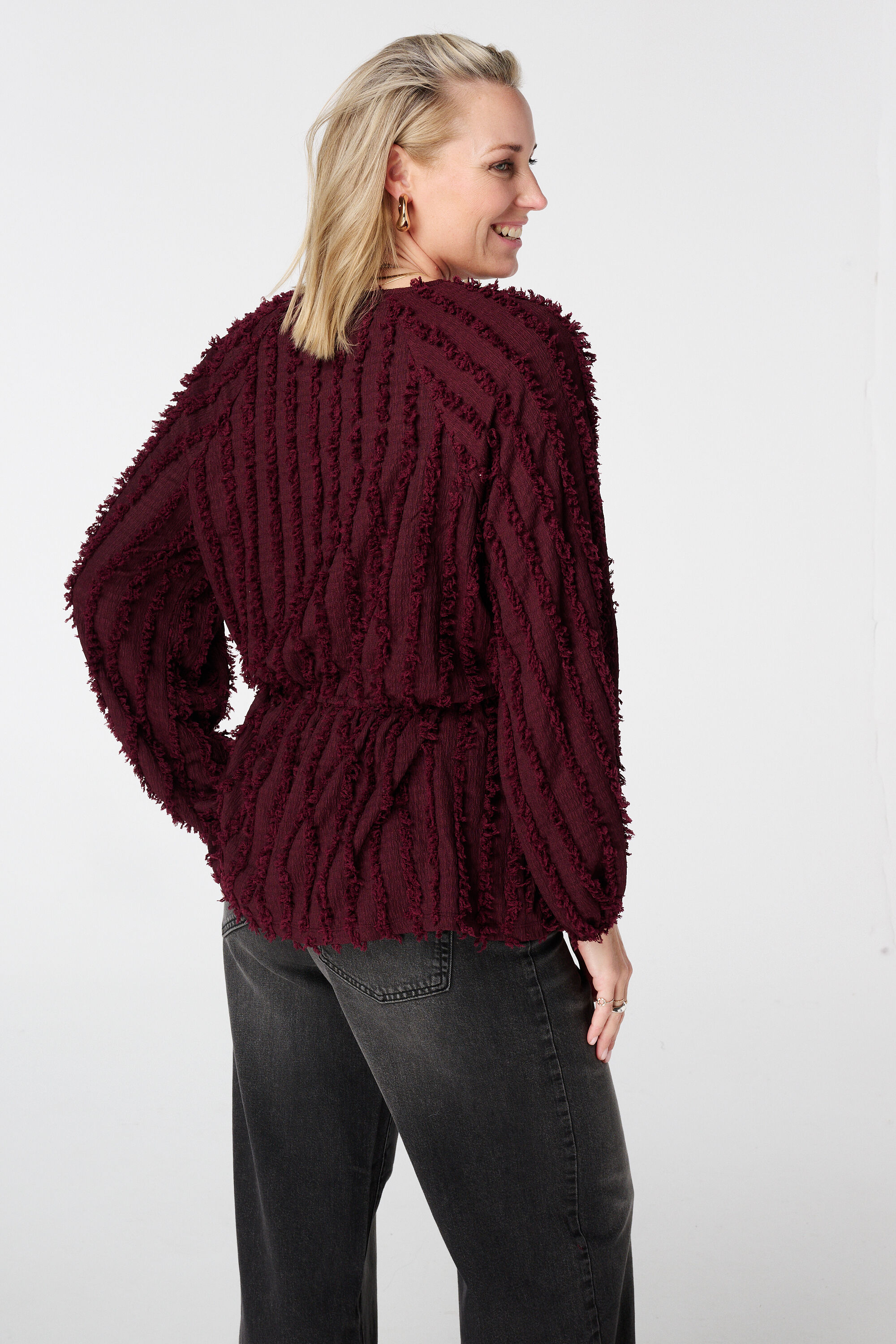 Harige jersey top met drawstring image number 3