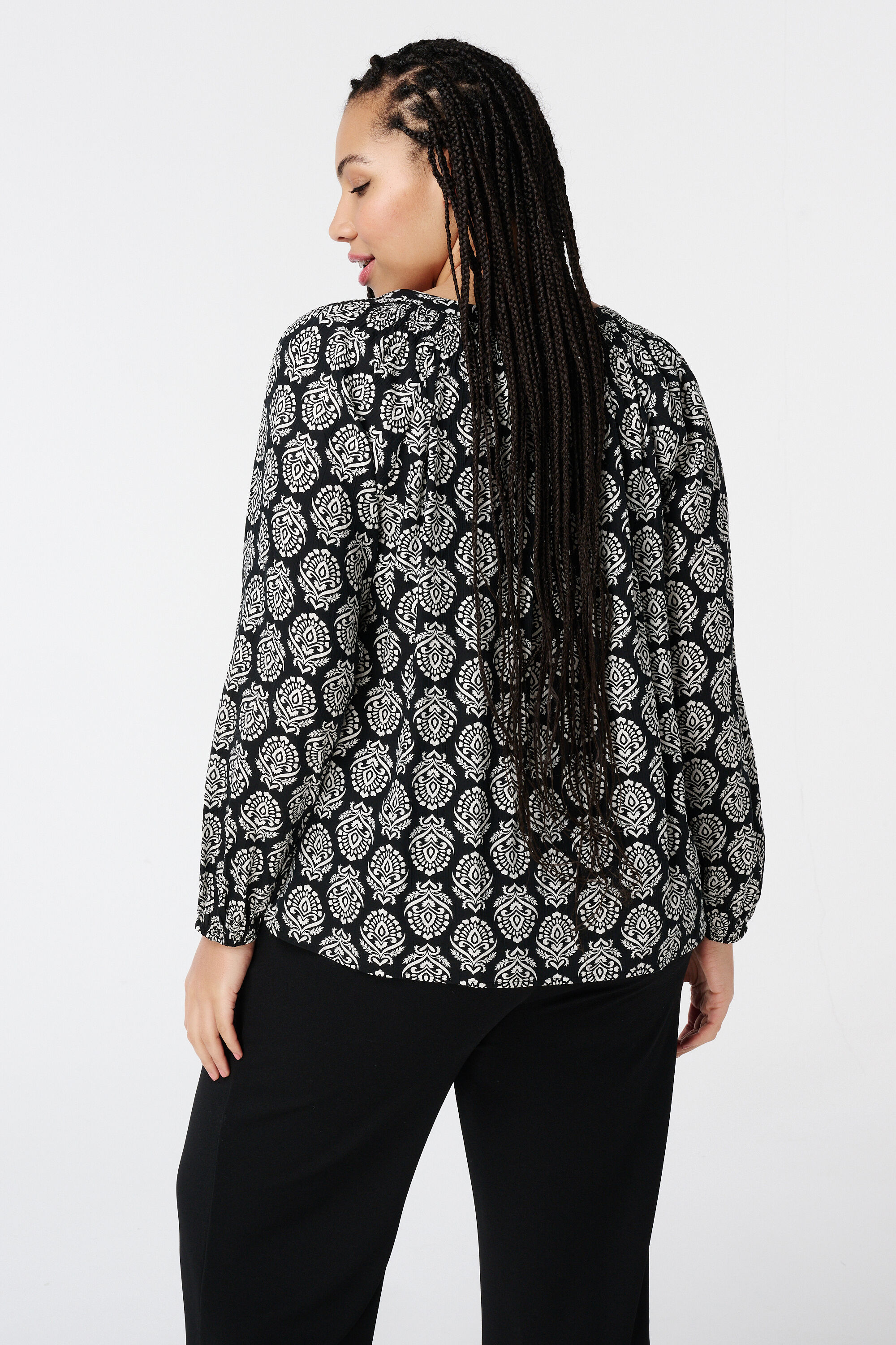 Blouse met smock en print image number 3