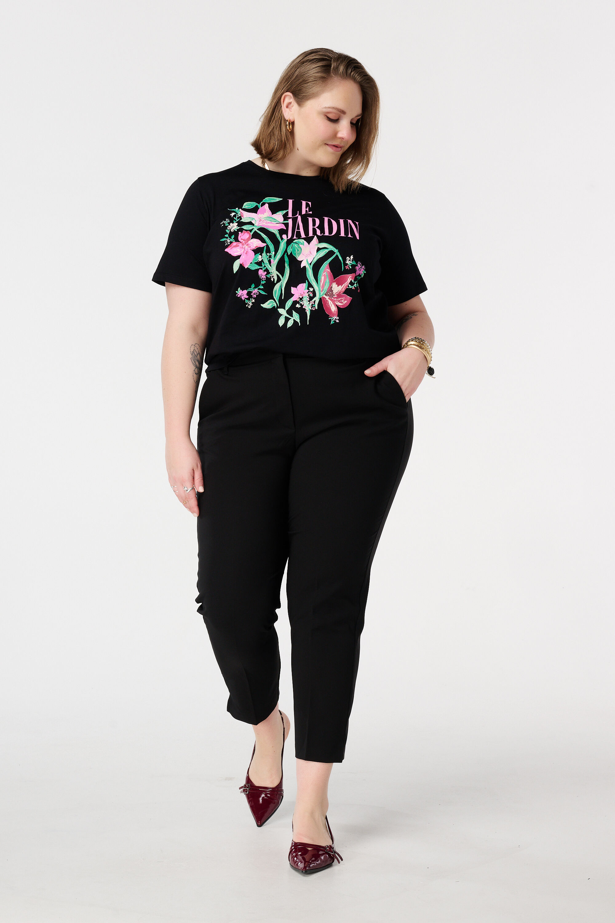 Straight leg pantalon met elastische taille