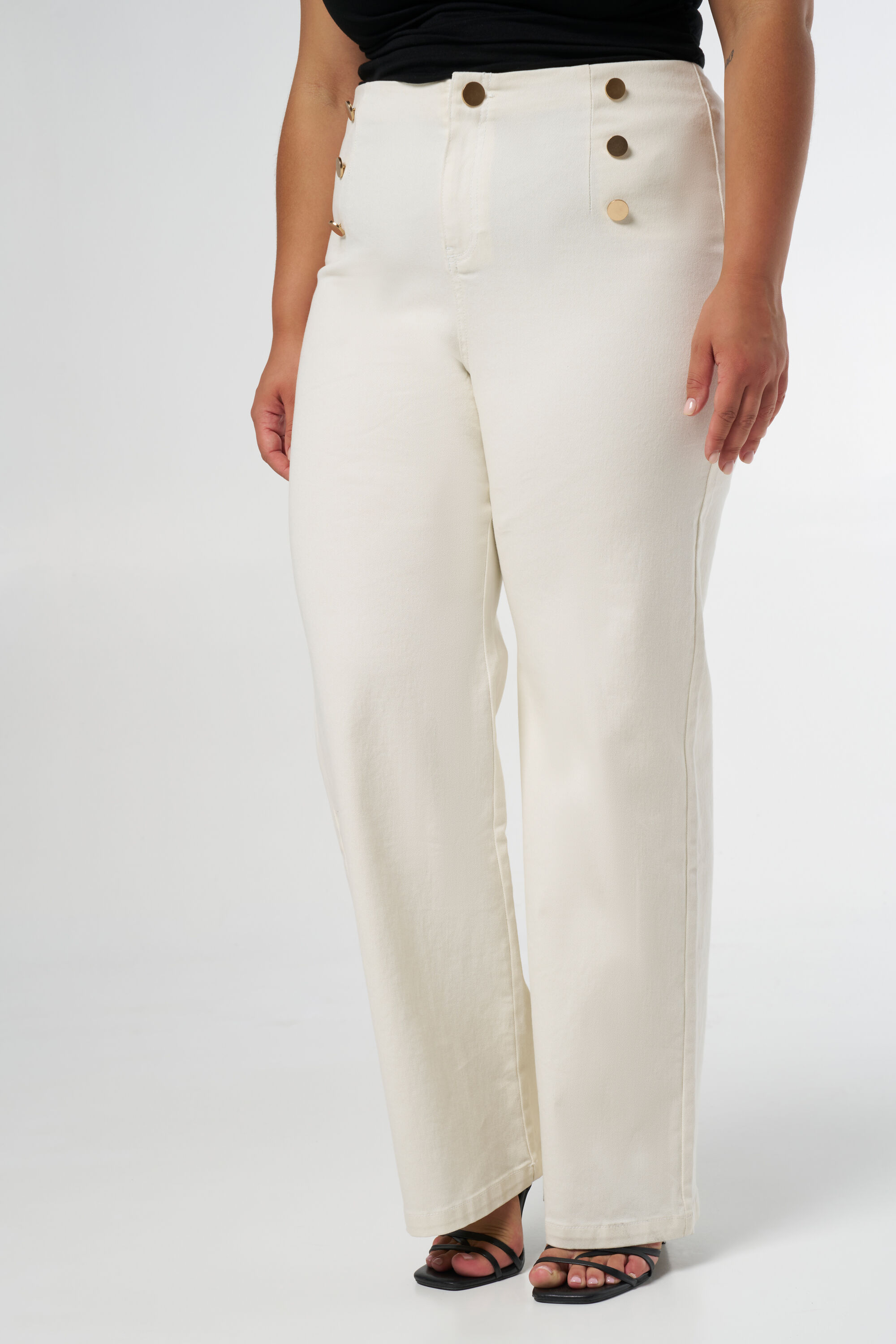 Wide leg broek met gouden knopen image number 5