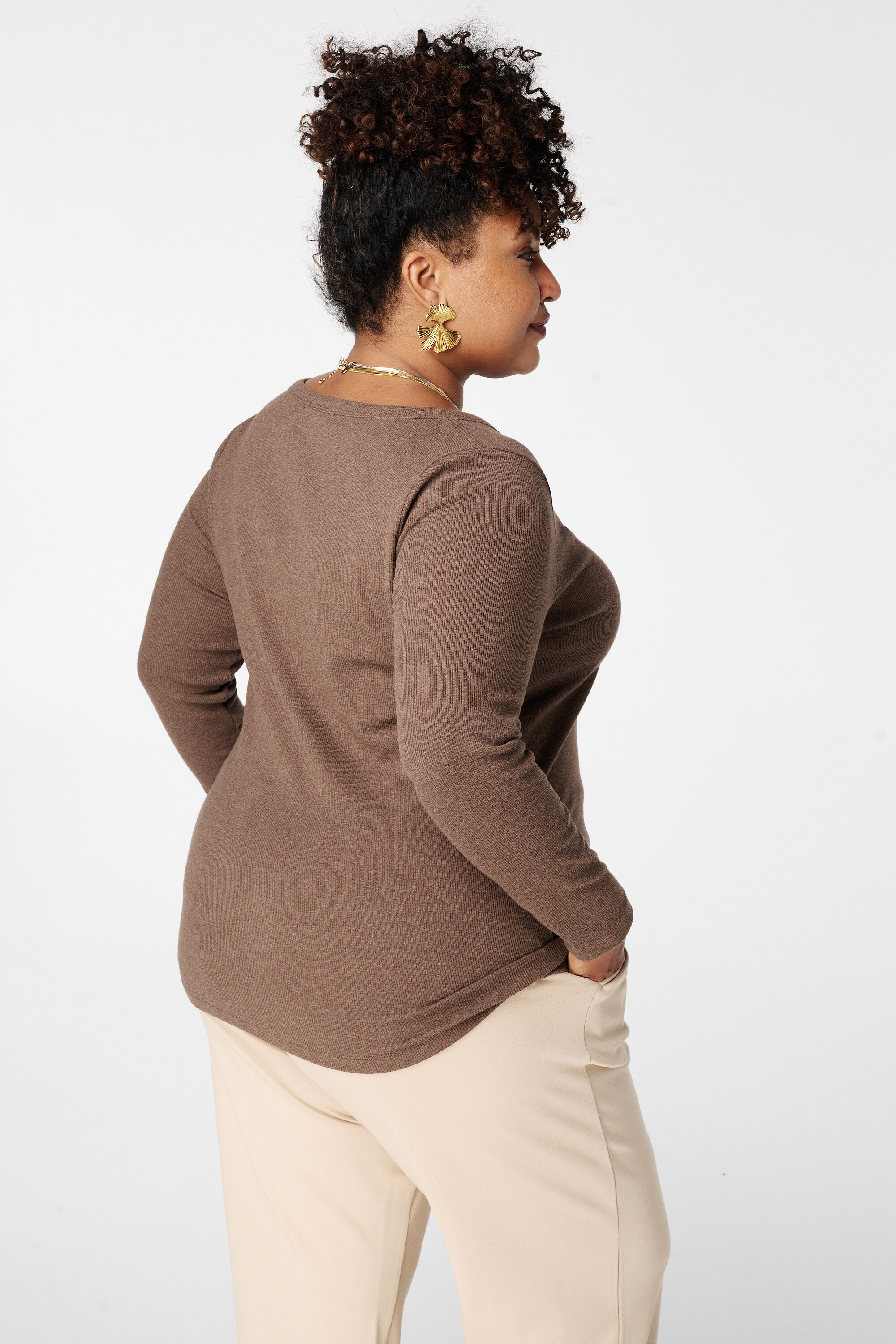 Geribde top met lange mouwen image number 3