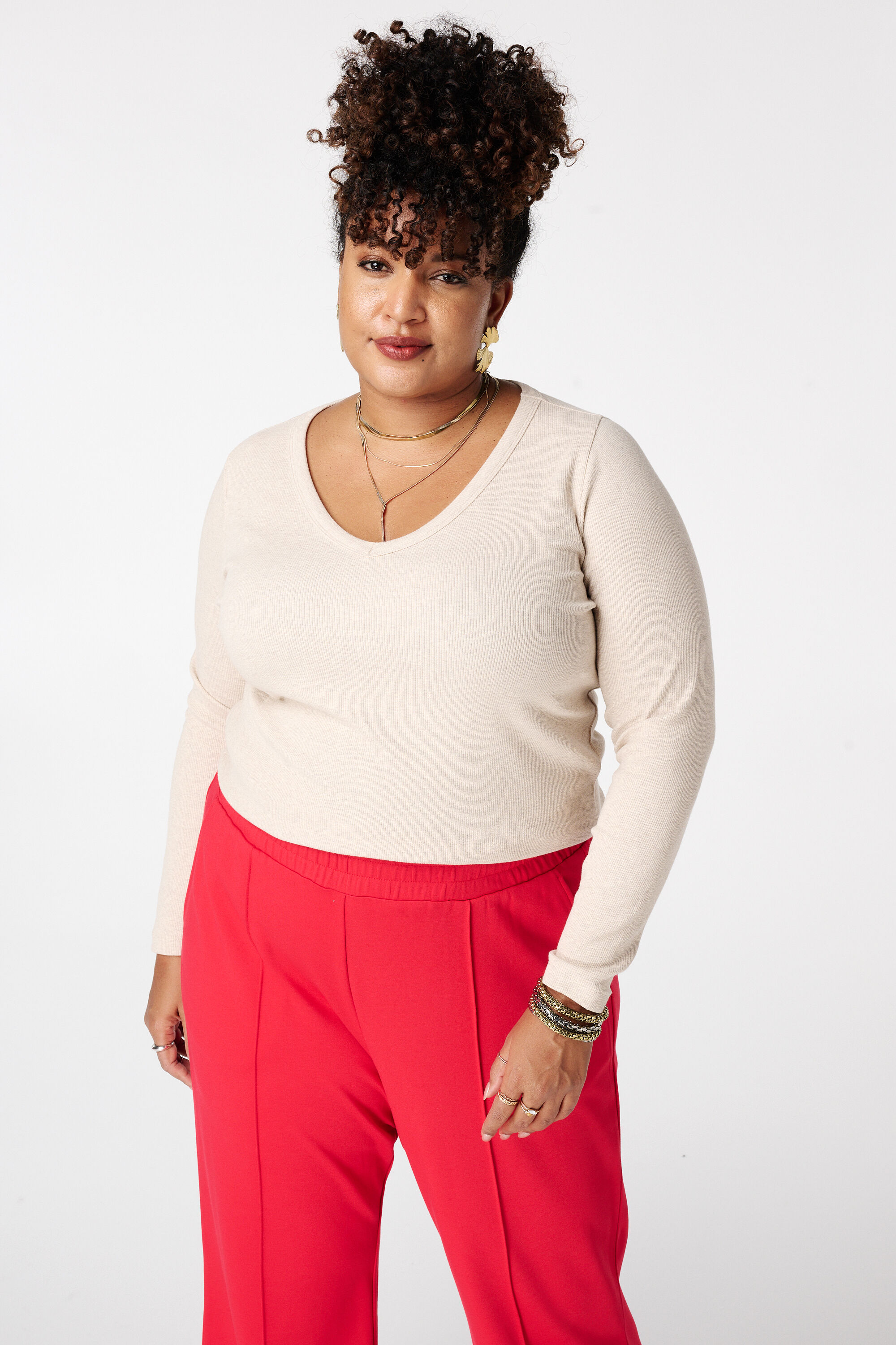 Geribde top met lange mouwen