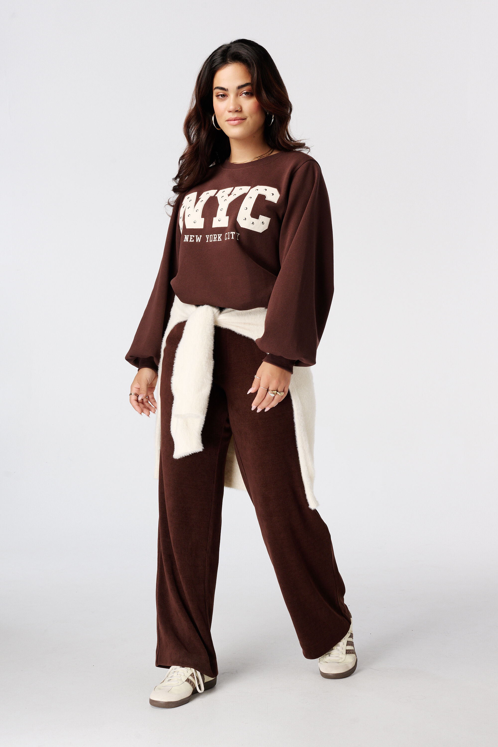 Corduroy wide leg broek image number 0