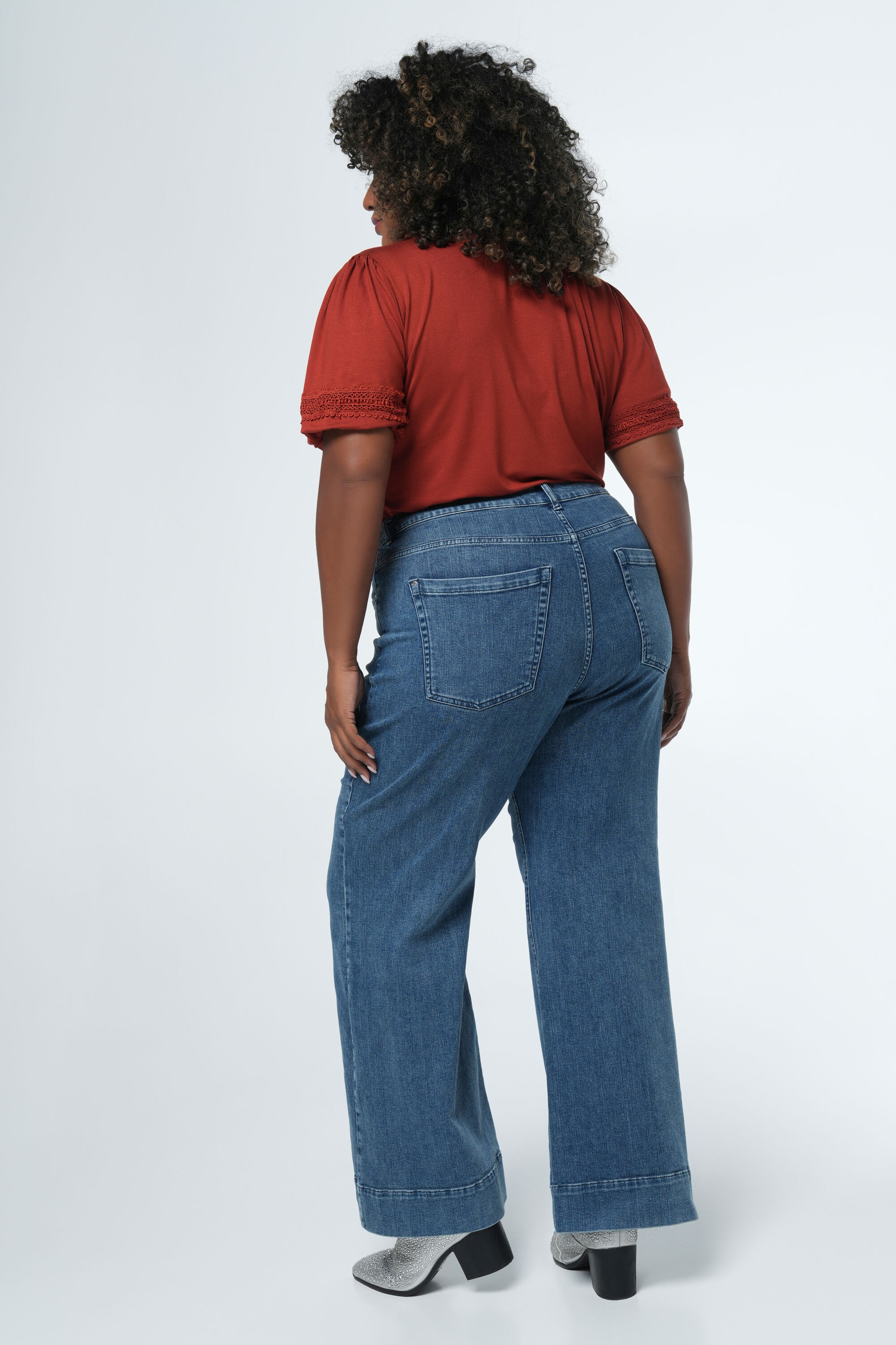 Wide leg jeans met siernaad image number 3