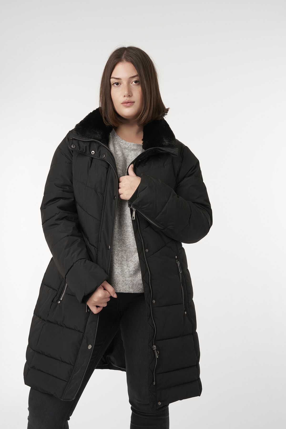 Lange gewatteerde jas image number 4