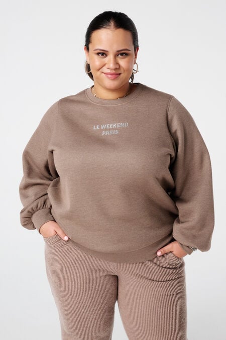 Sweater met lurex en glitter tekst Sweater met lurex en glitter tekst
