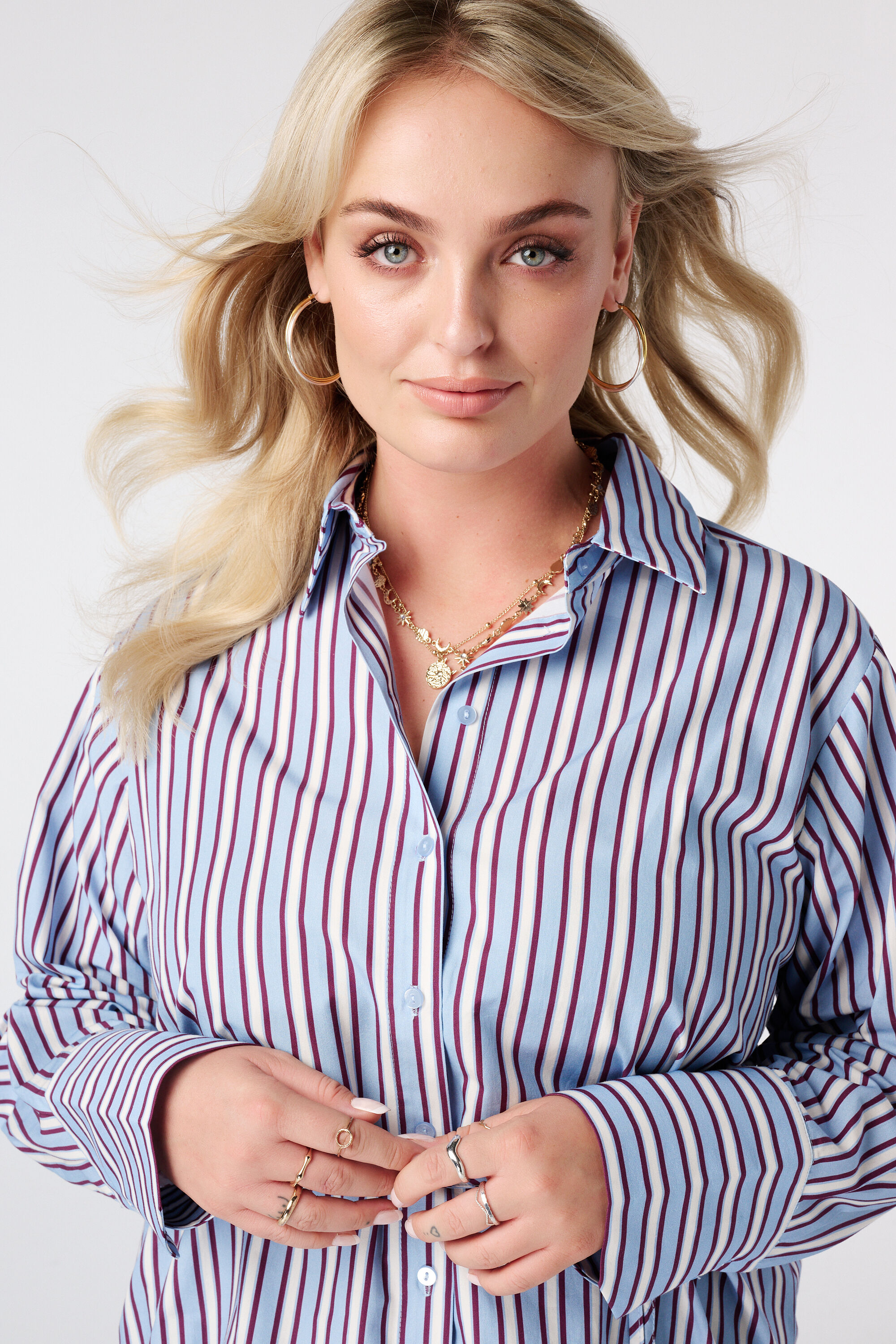 Lange gestreepte blouse met ceintuur image number 2