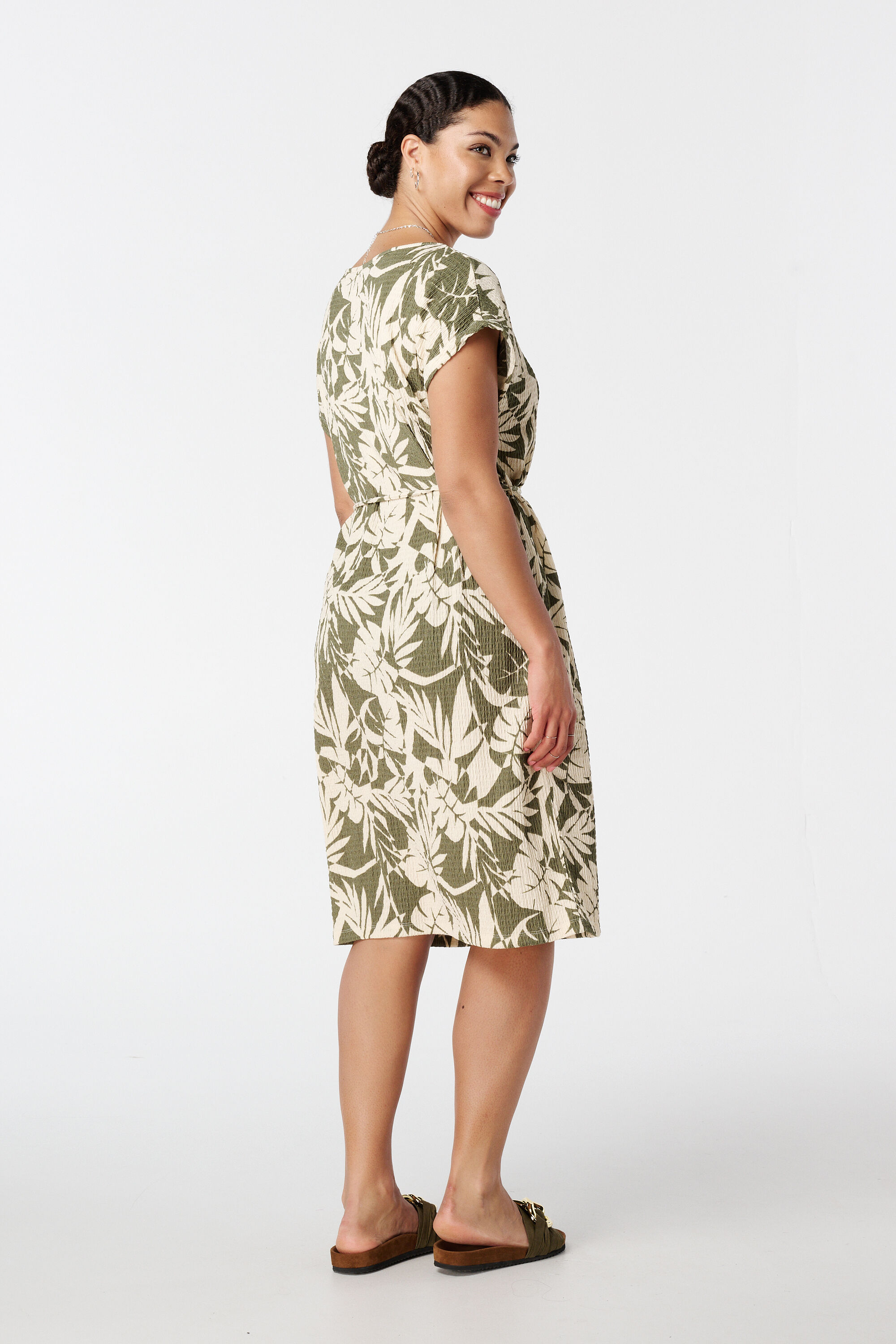 Midi jurk met print en strikkoord image number 3