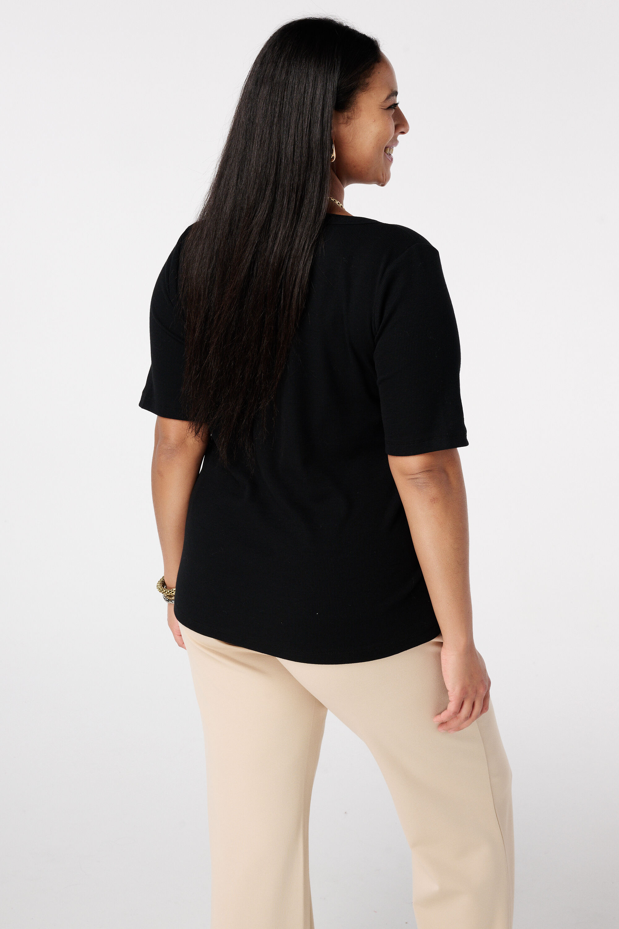 Ribstof top met v-hals image number 3