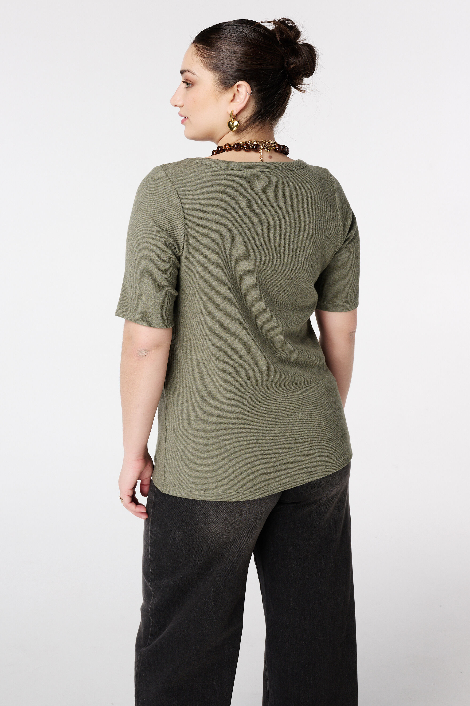 Ribstof top met v-hals image number 3