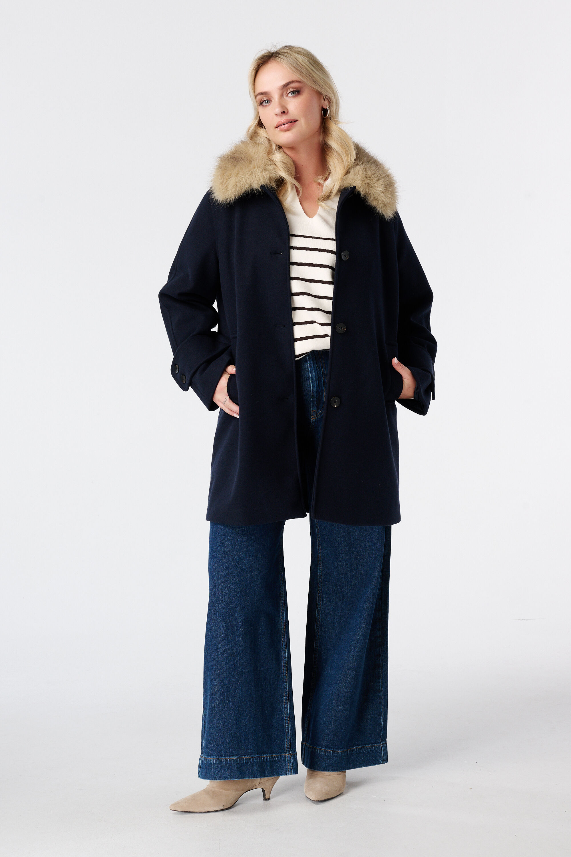 Manteljas met faux fur kraag image number 5