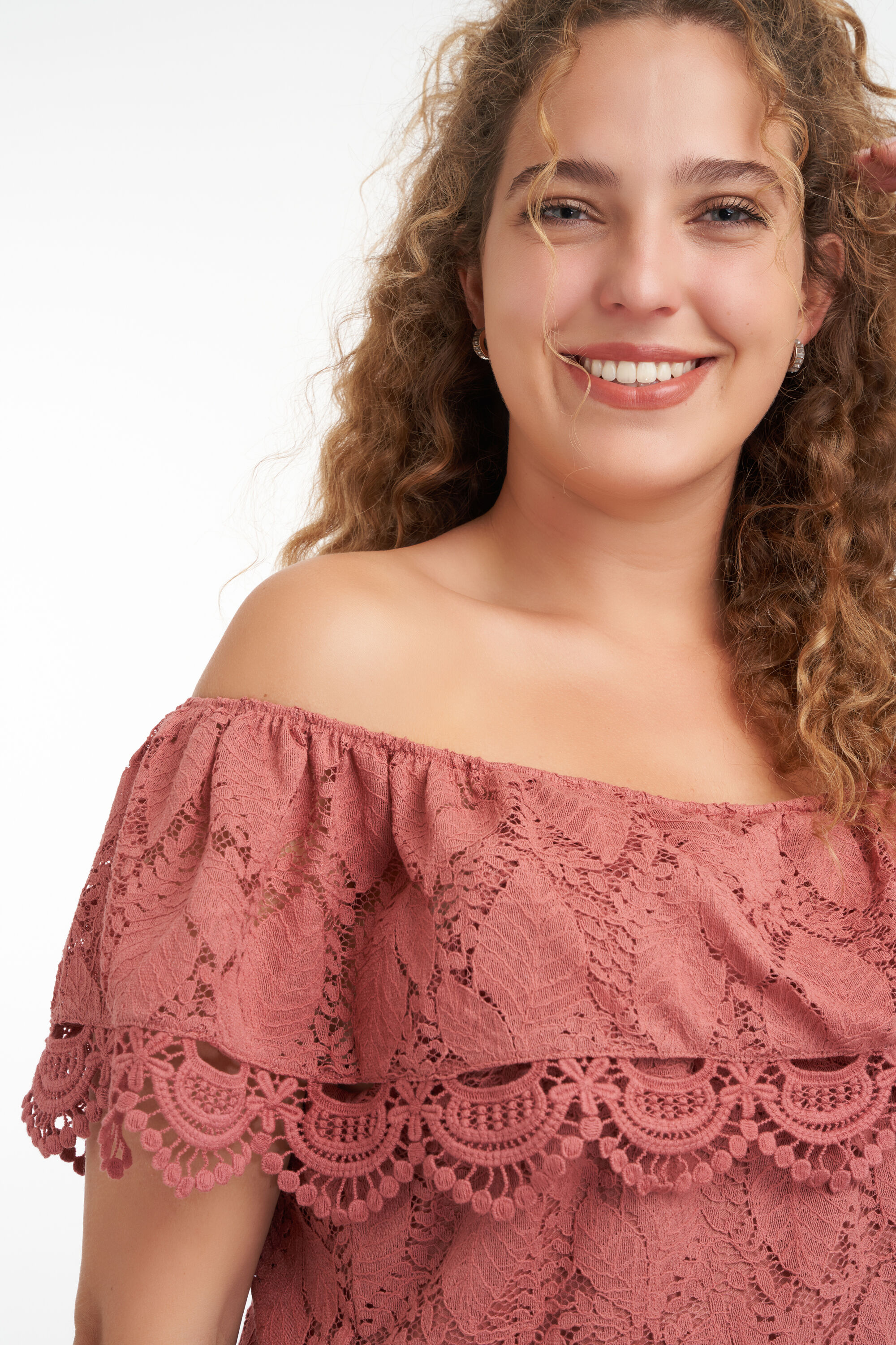 Off-shoulder top met kant image number 4