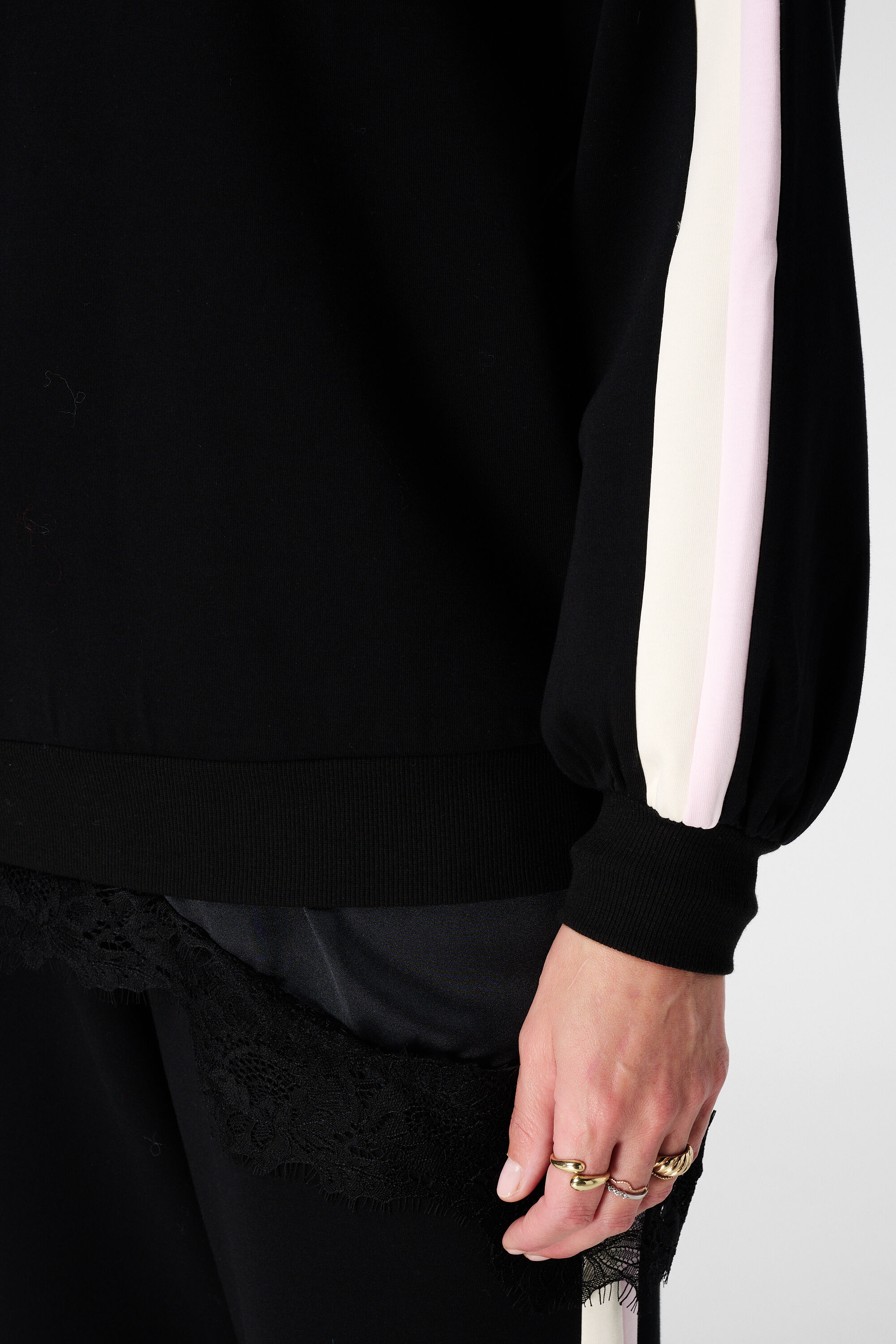 Sweater met ballonmouw en sportieve streep image number 6