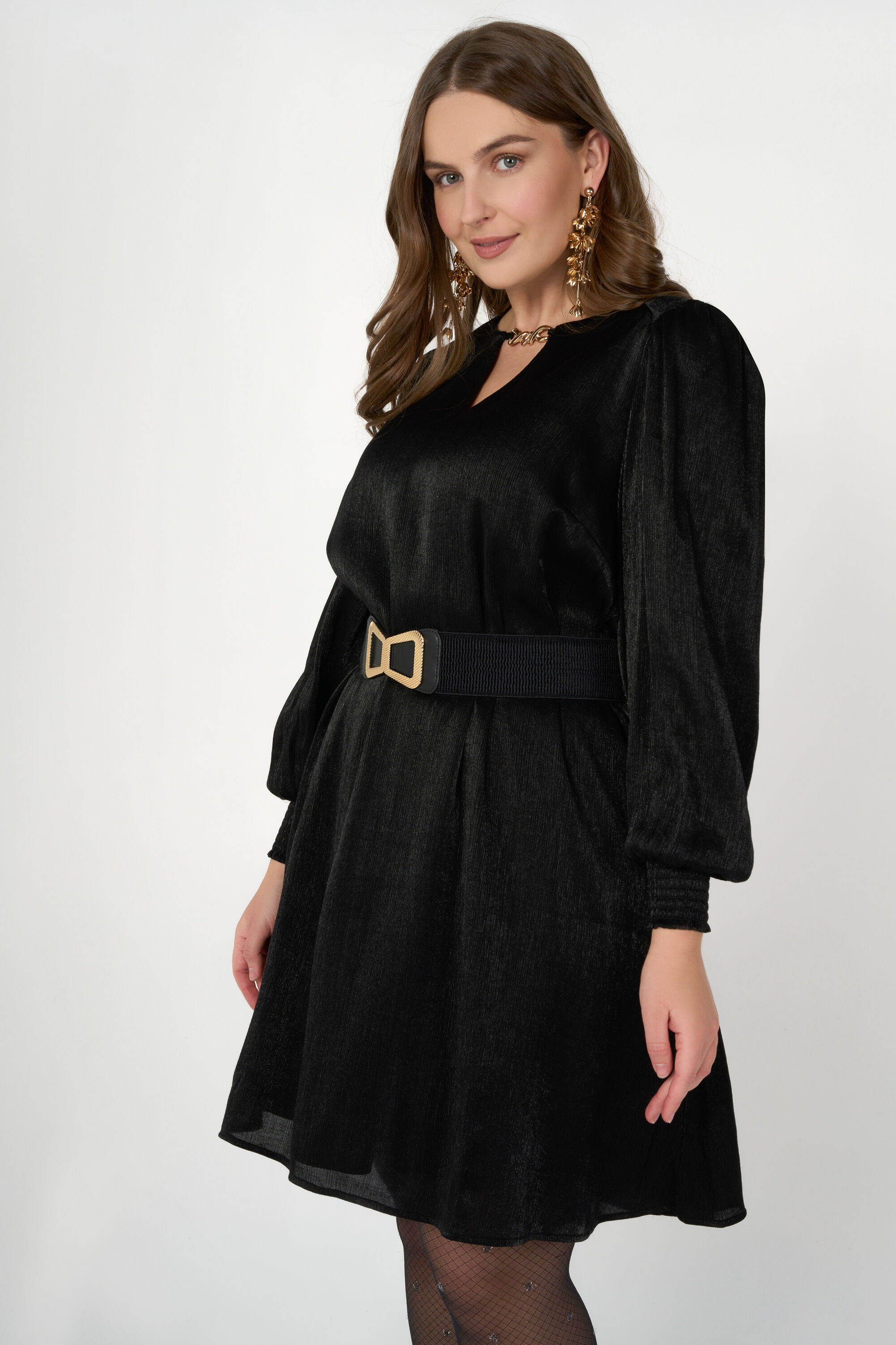 Midi jurk met gouden detail image number 5