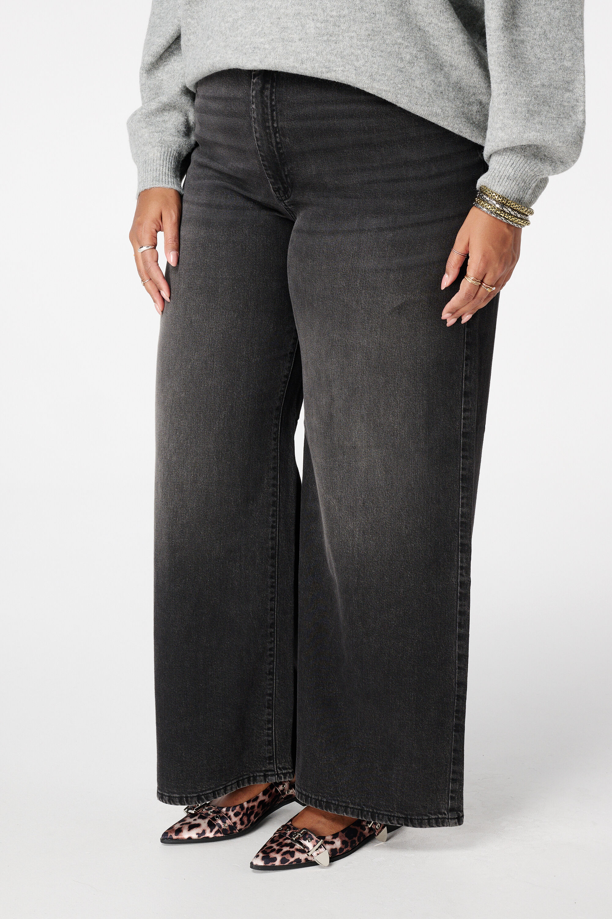 Wide leg jeans met hoge taille image number 5