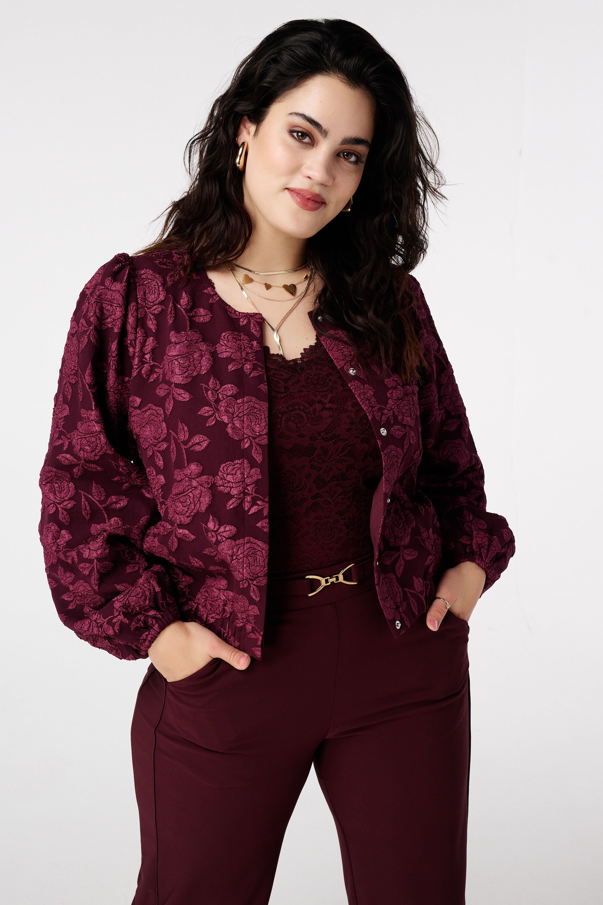 Jacquard bomber jasje met bloemenprint