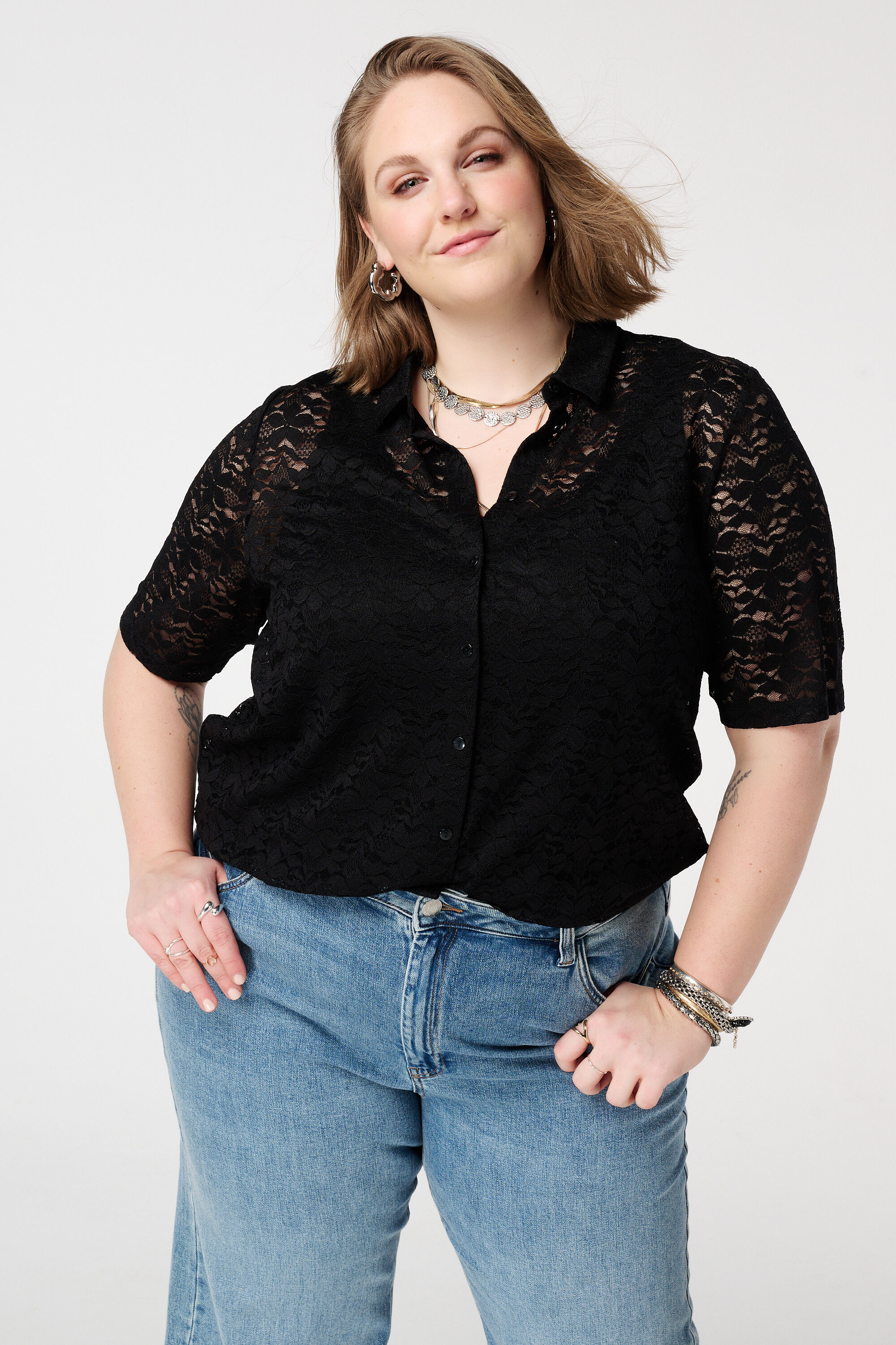 Kanten top met korte mouwen