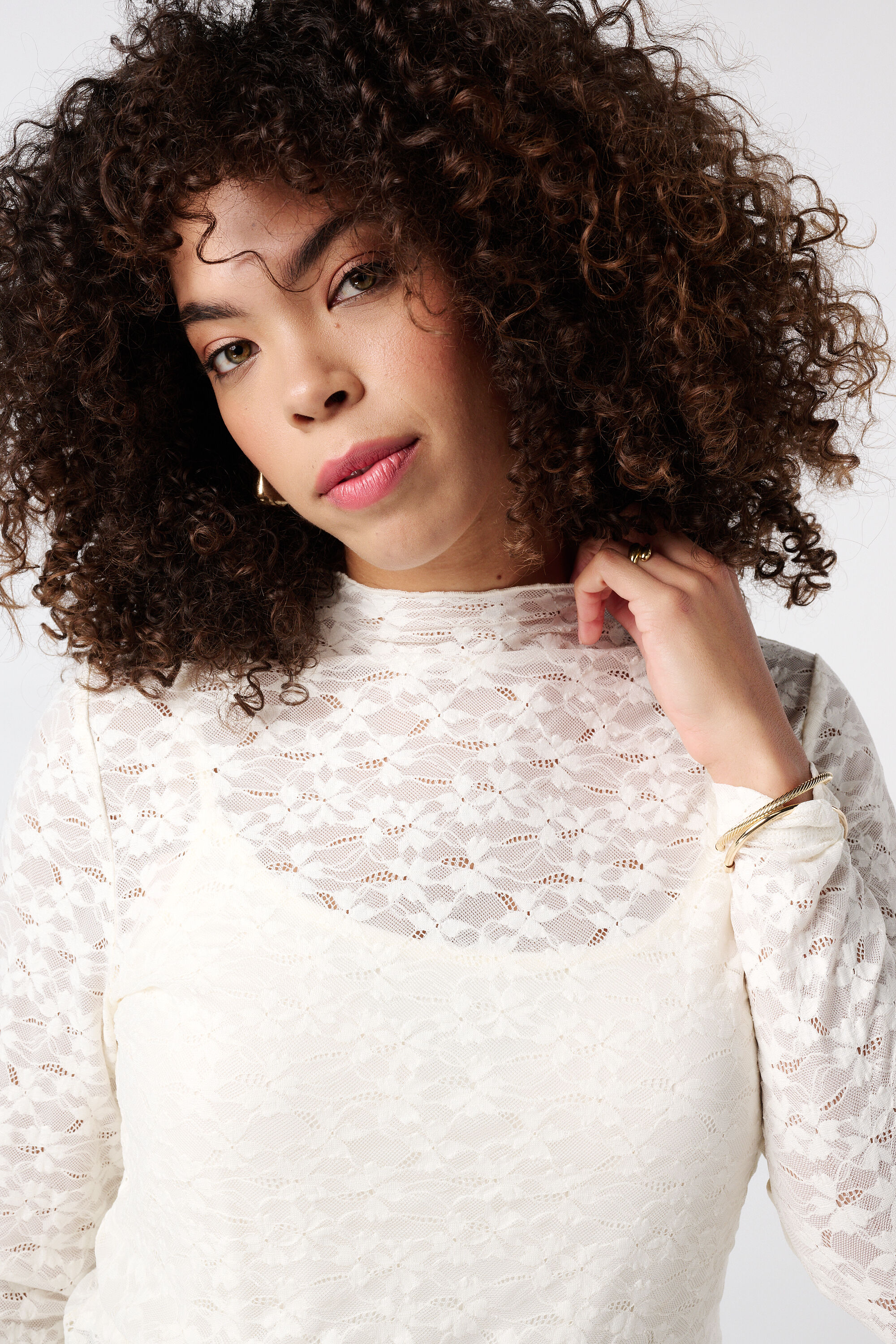 Kanten top met gesloten hals image number 4