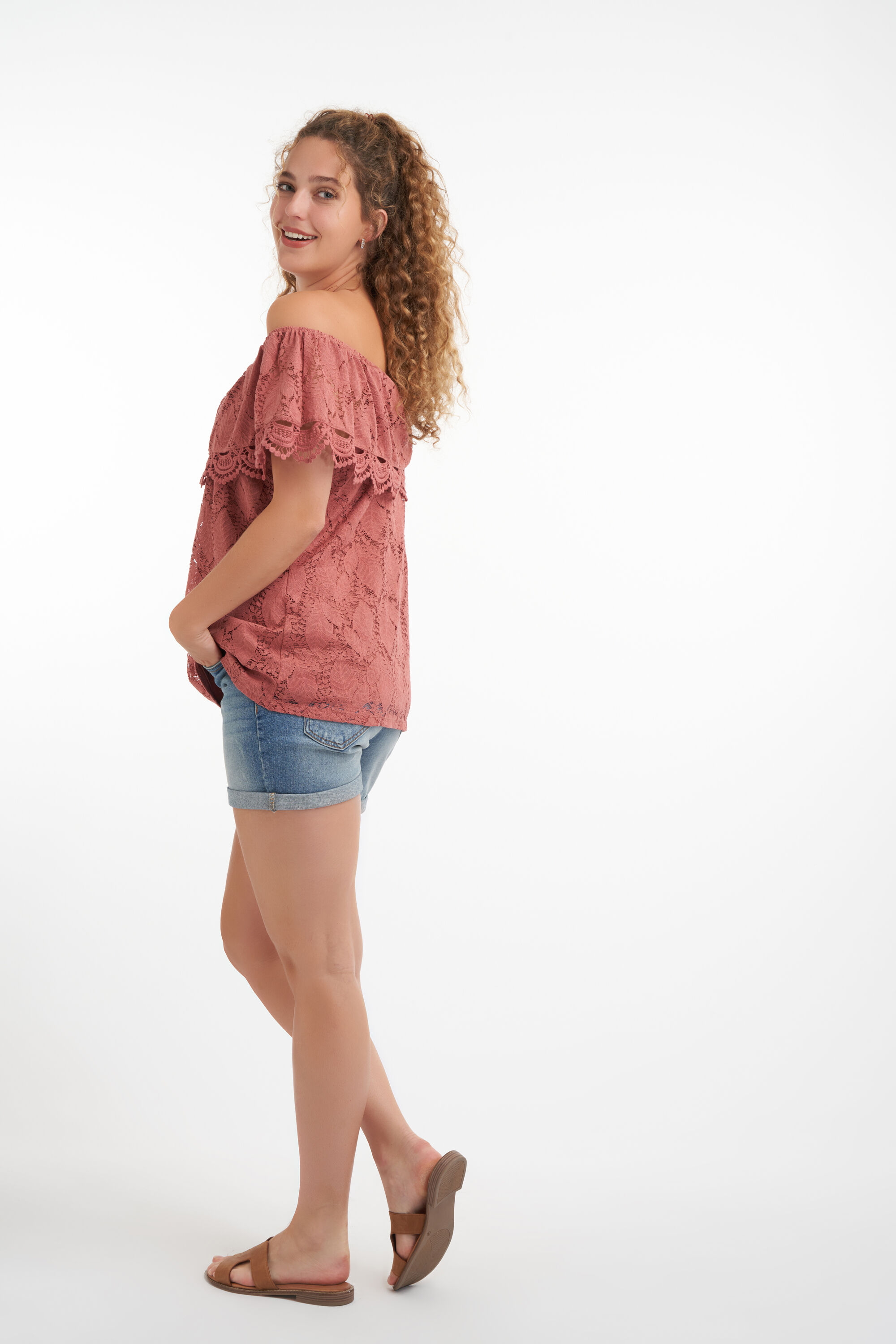 Off-shoulder top met kant image number 5