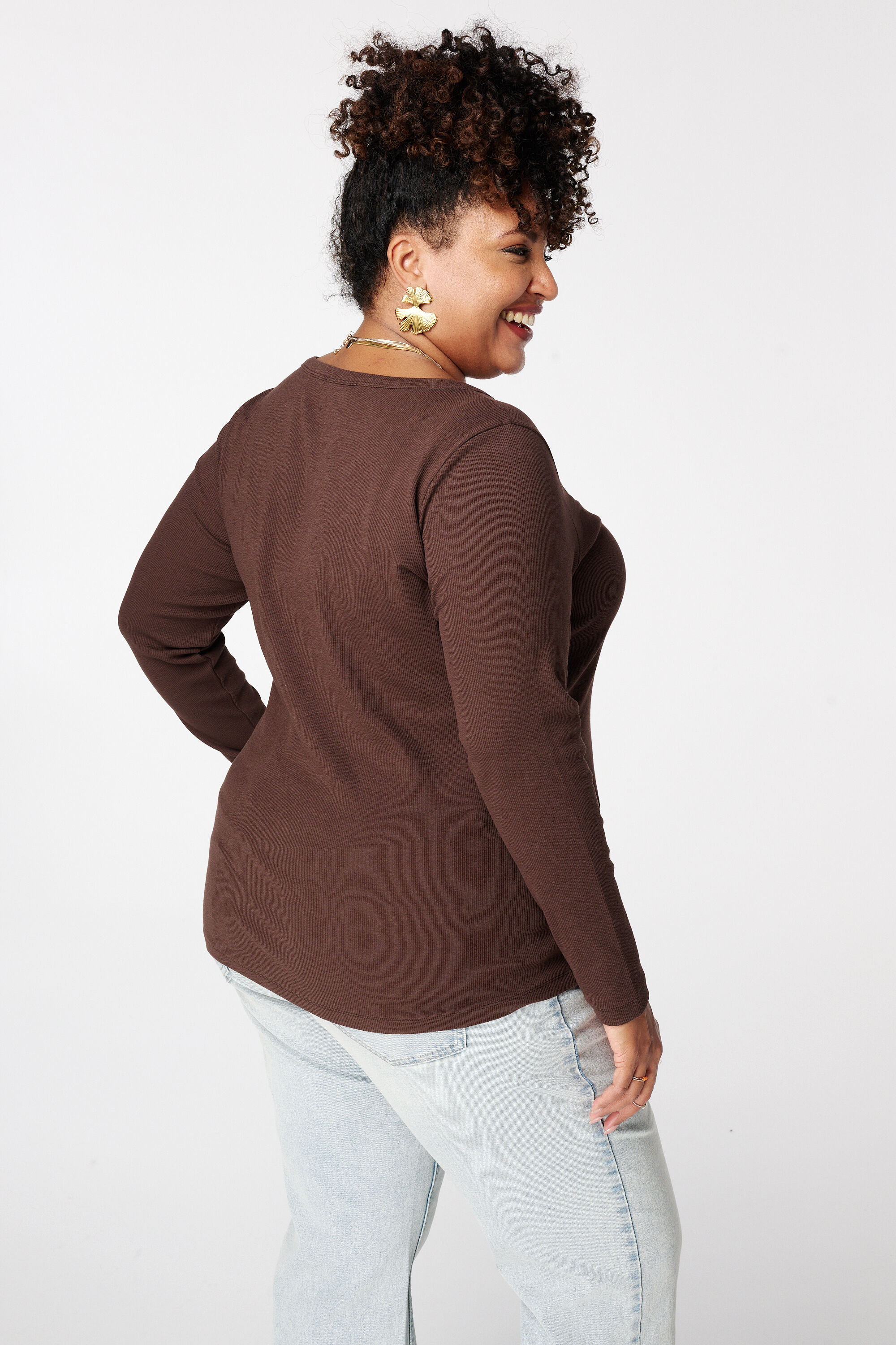 Geribde top met lange mouwen image number 3