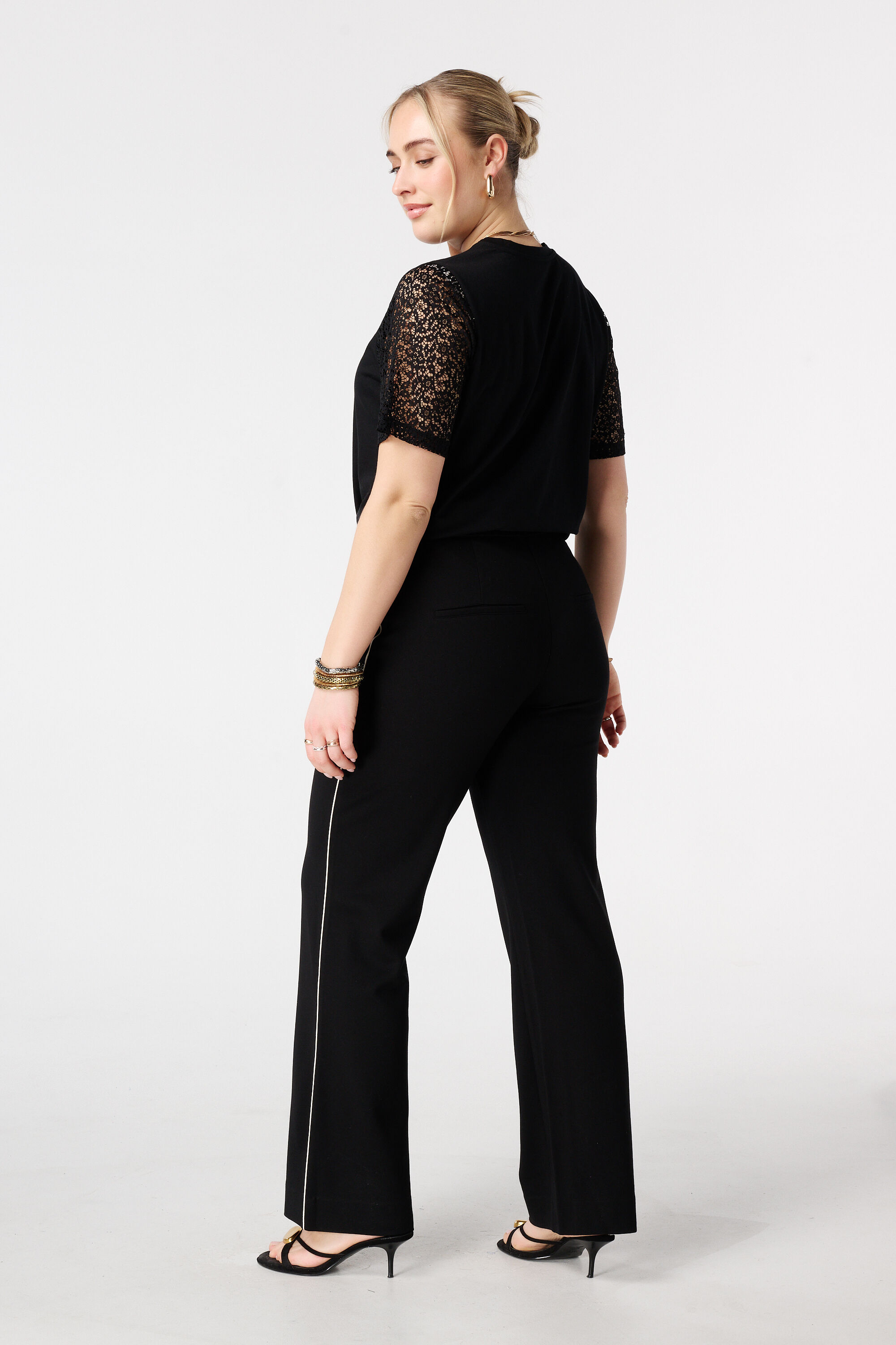 Wide leg broek met siernaden image number 3