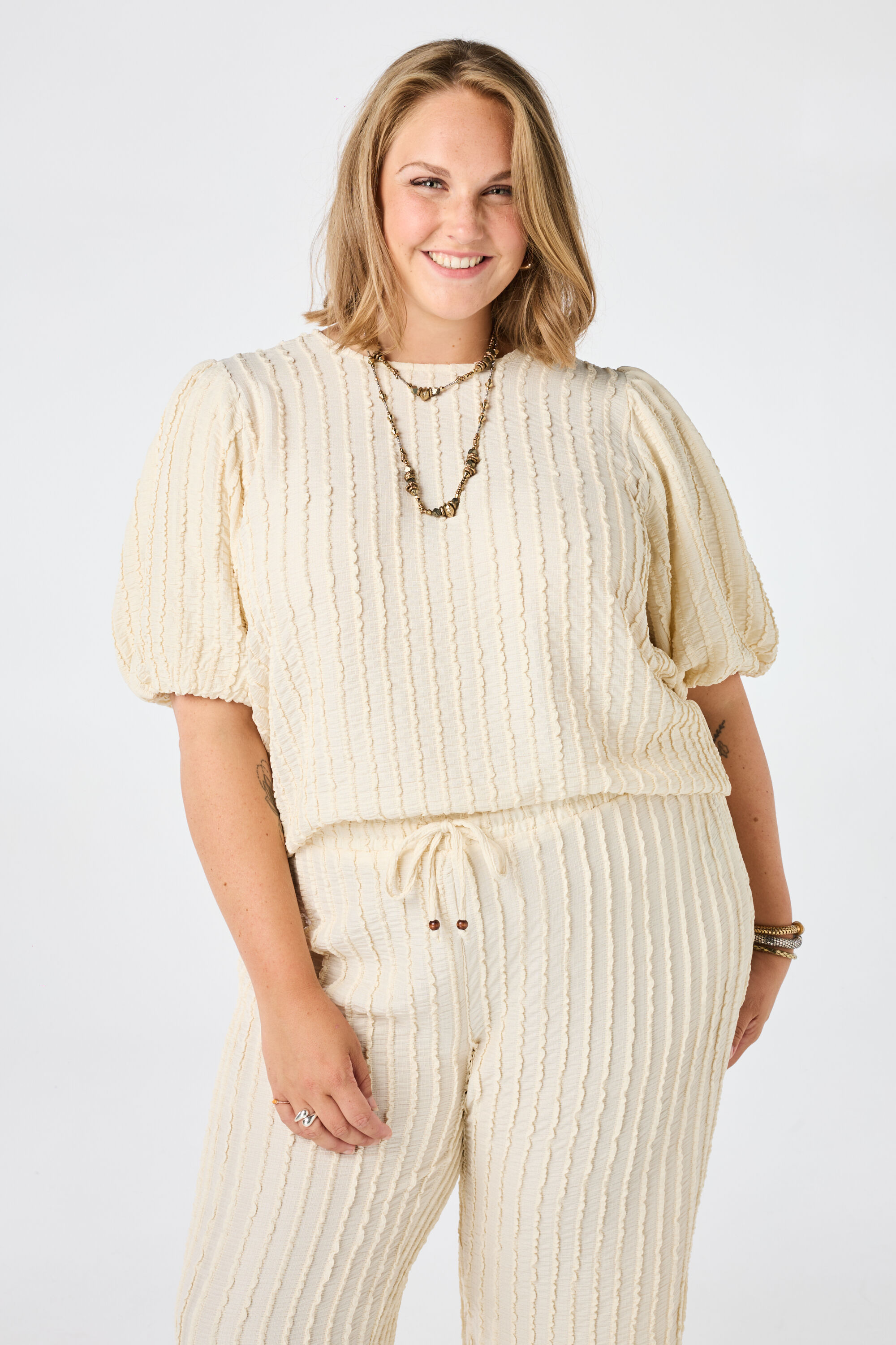 Crinkle top met pofmouwen image number 0