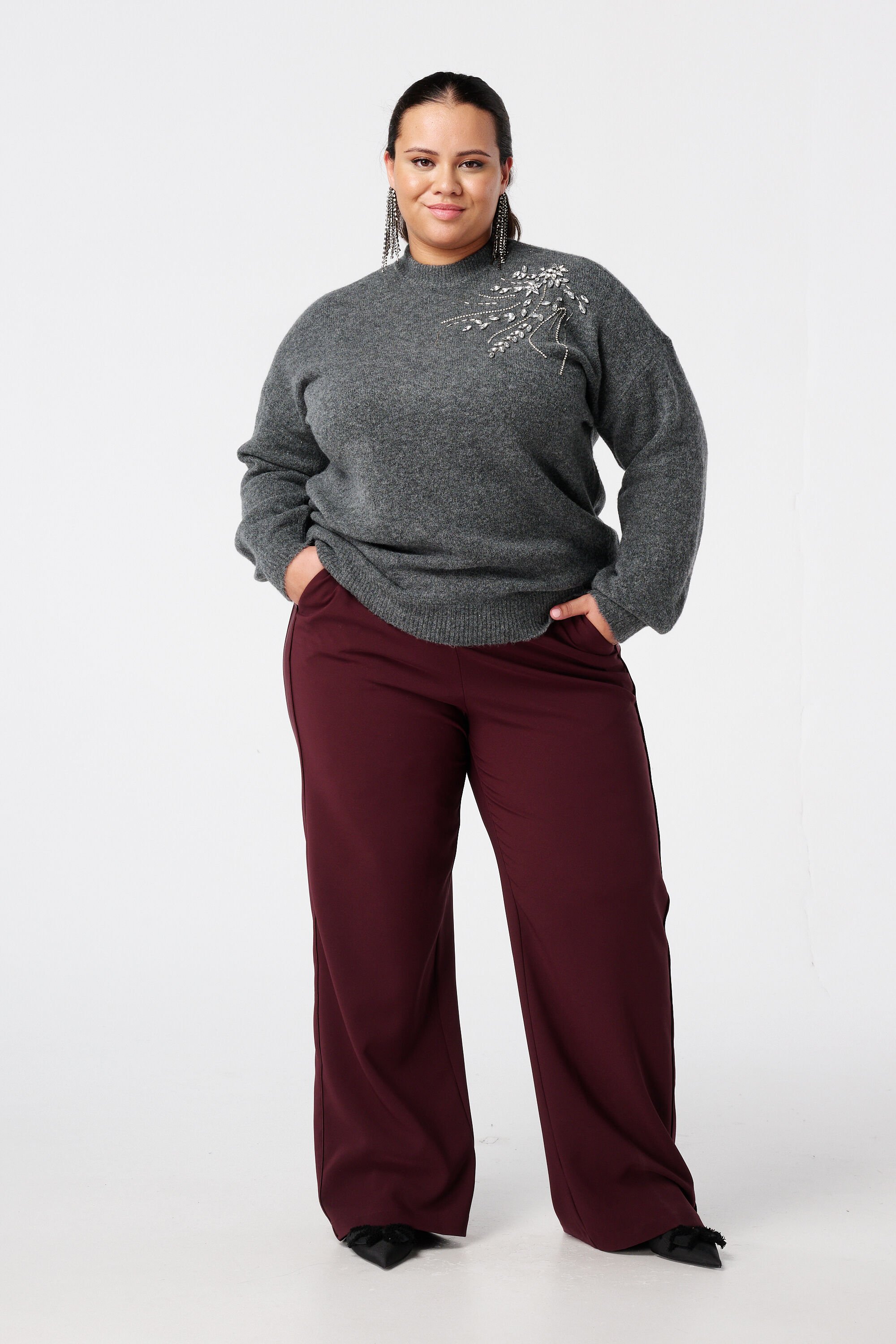 Gebreide trui met parel opdruk image number 5