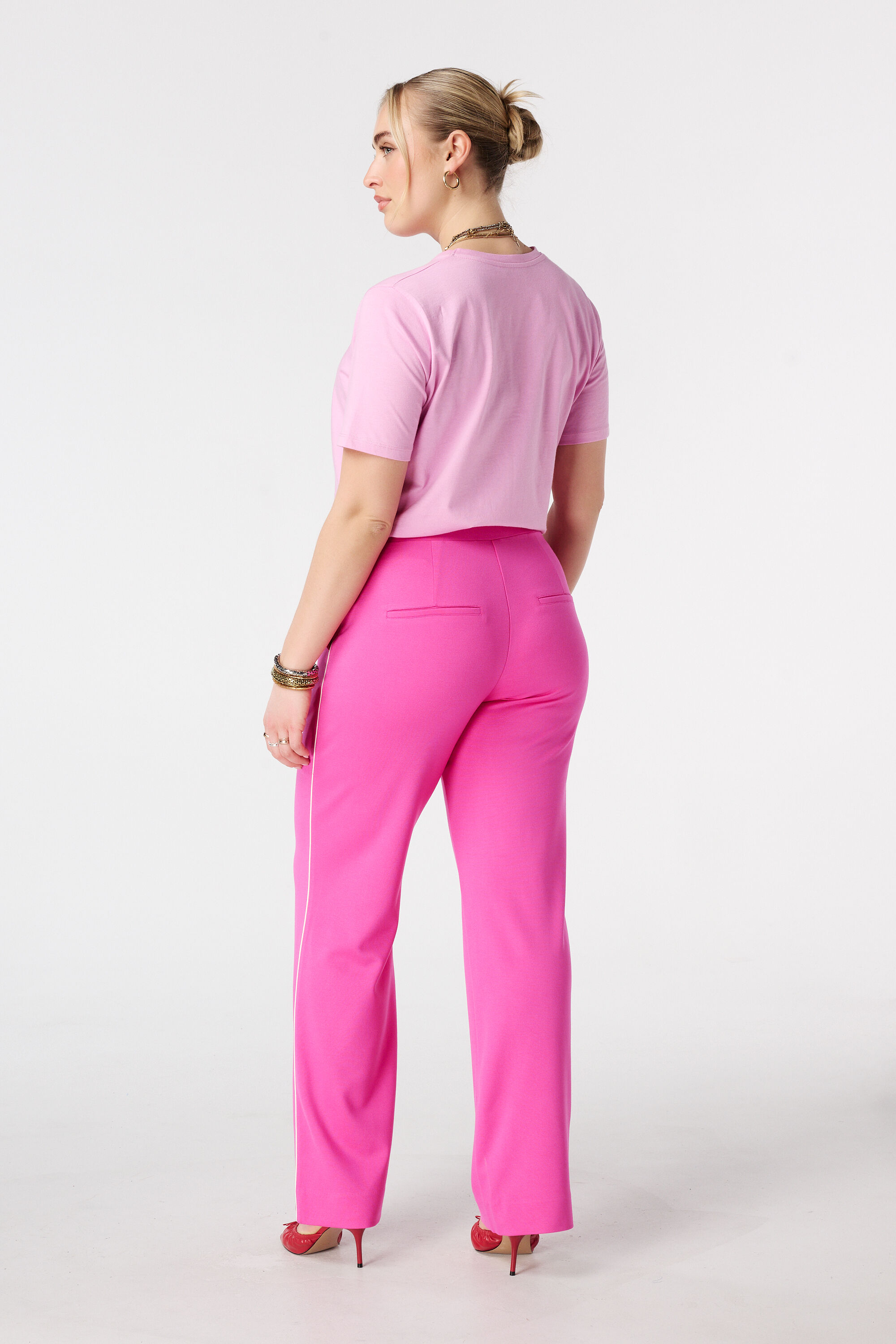 Wide leg broek met siernaden image number 3