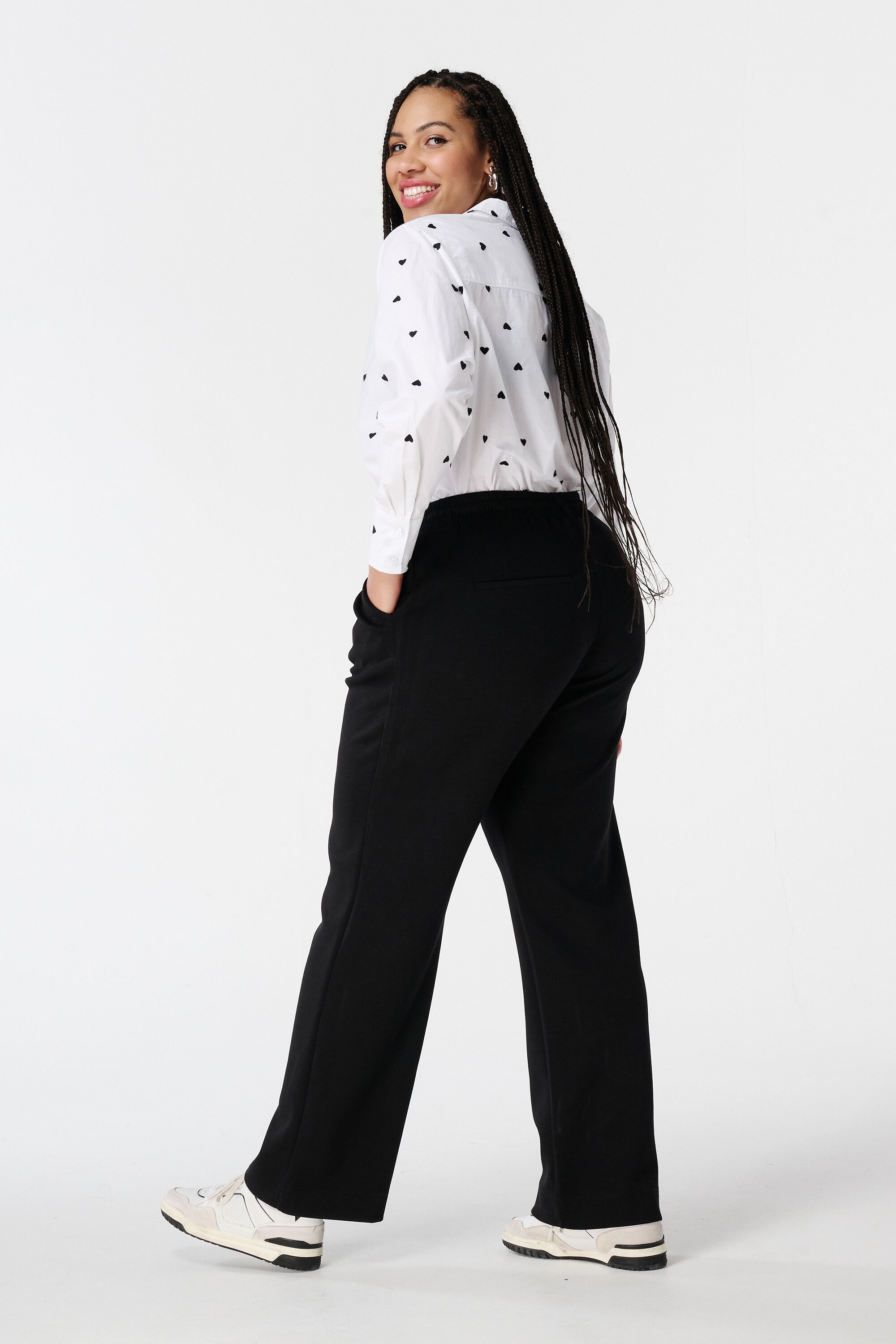 Broek met elastische taille en siernaad image number 3