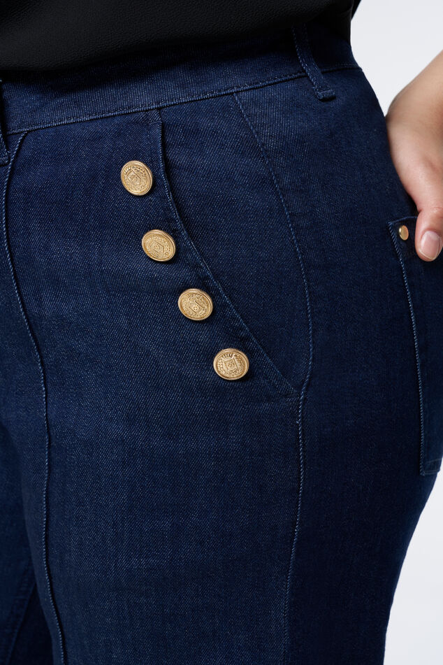 Denim pantalon met gouden knopen image number 4