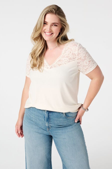 Rib t-shirt met kant  Rib t-shirt met kant