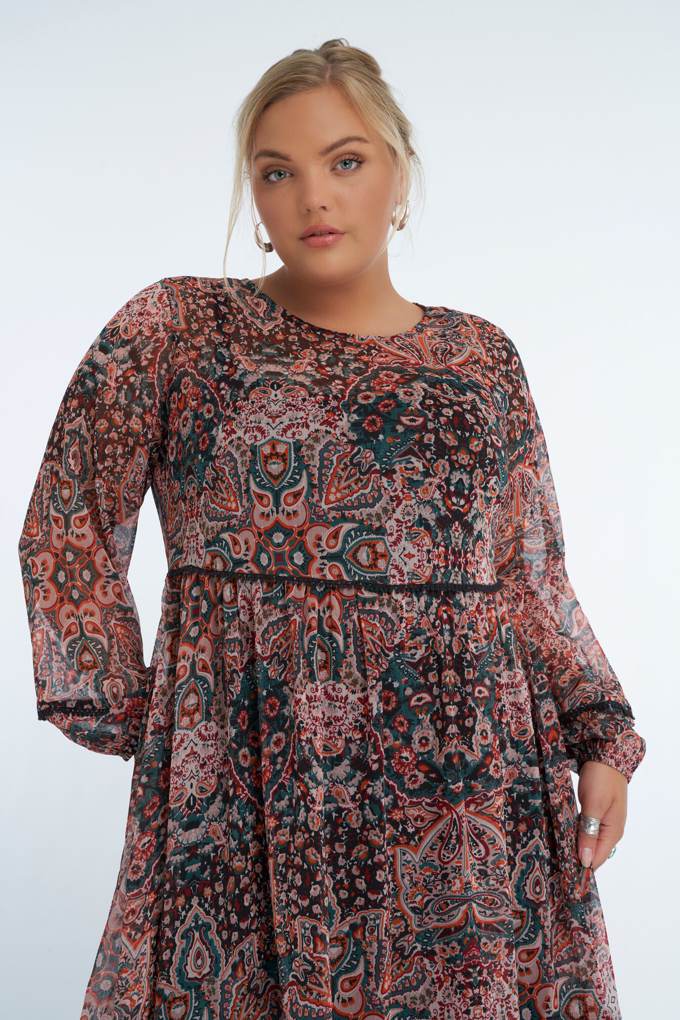 Lange wijde jurk met print image number 5