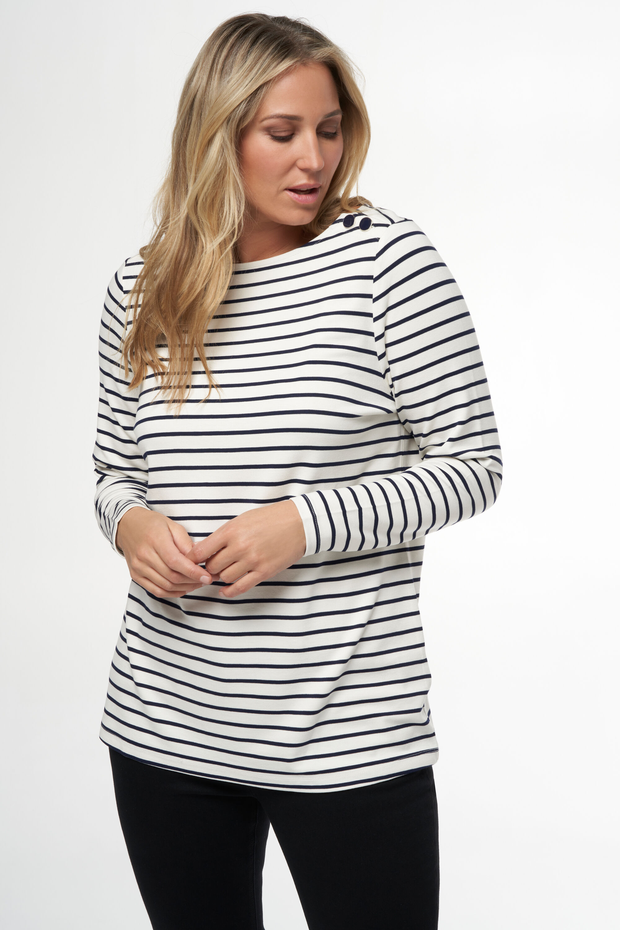 Dames T shirt met lange mouwen en strepen Multi blue MS Mode