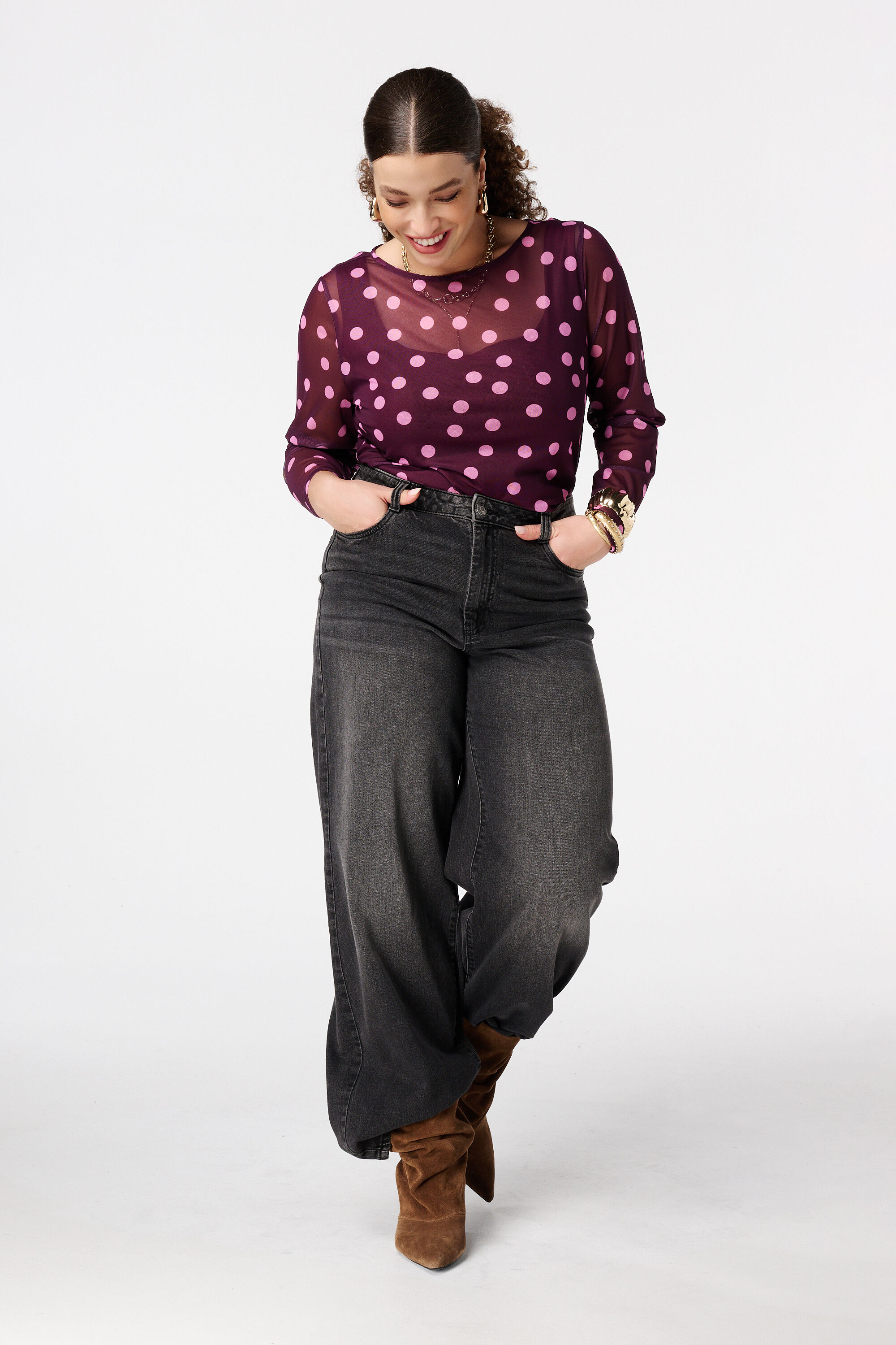 Polka dot mesh top image number 5