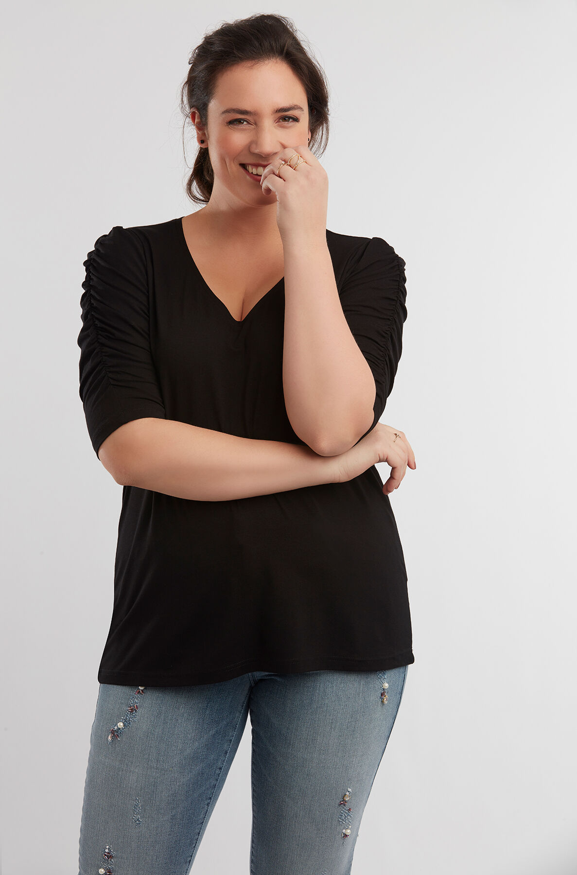 T-shirt met gerimpelde mouwen image number 0