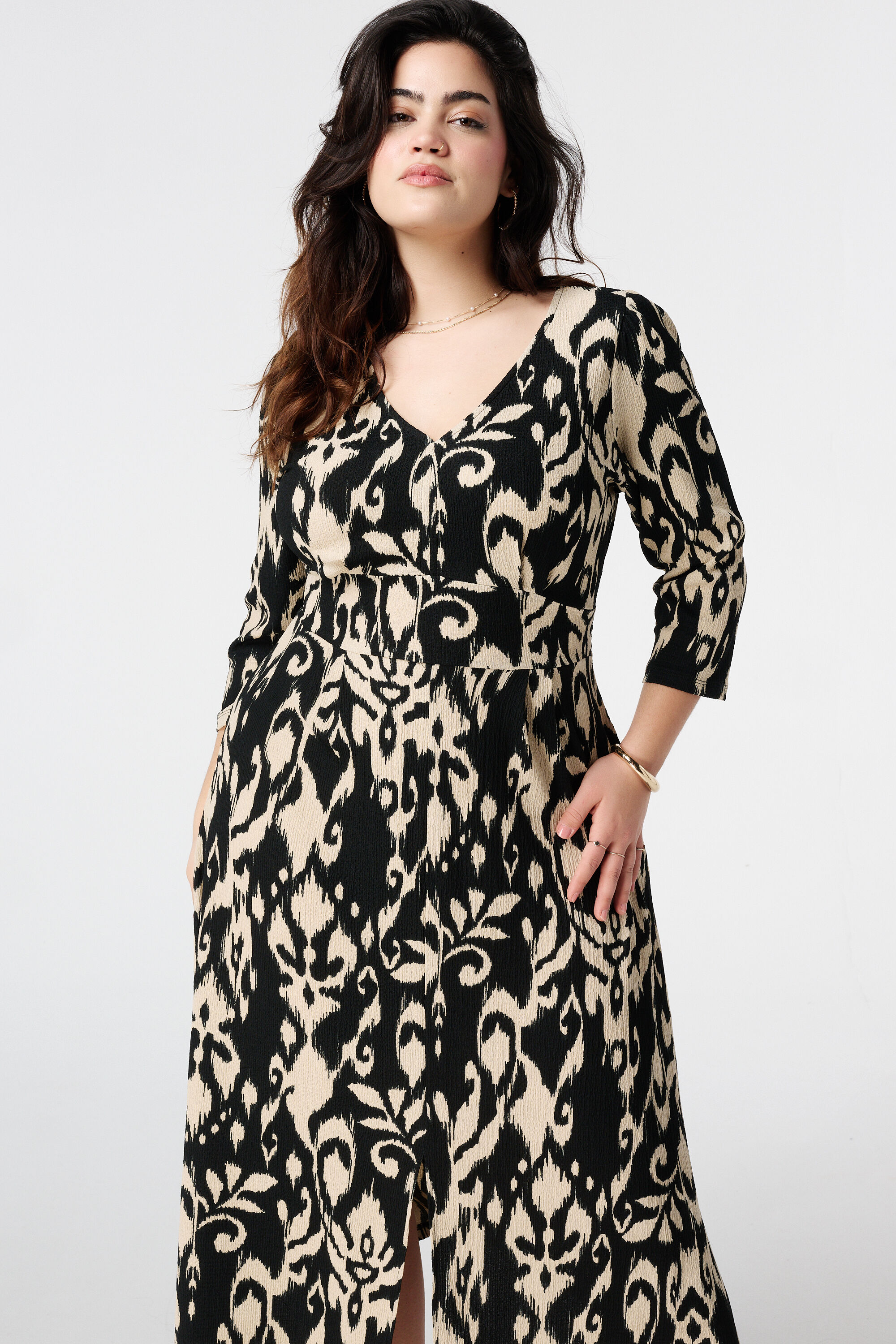 Midi jurk met structuur en print image number 5