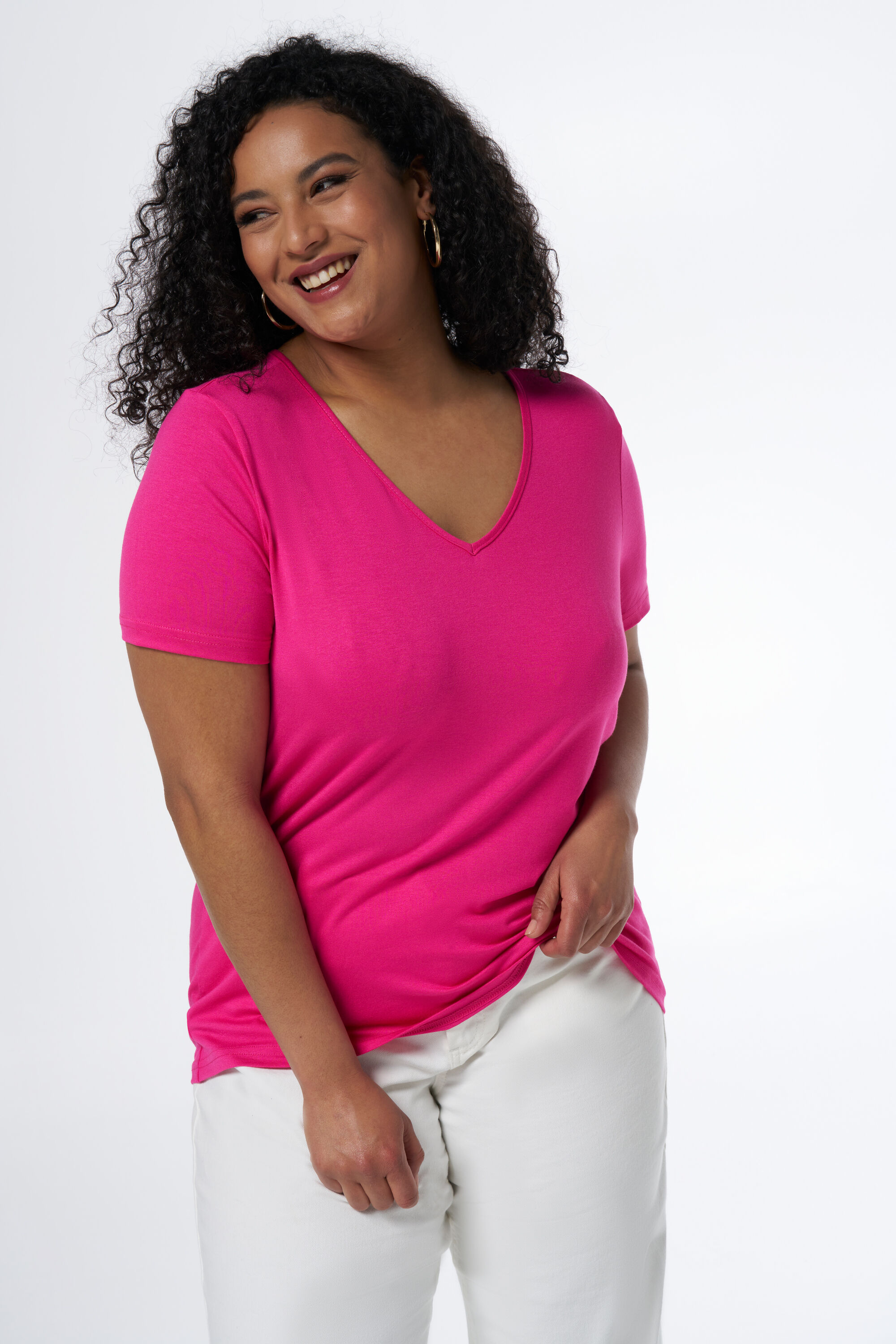 Dames T shirt met V hals Zwart MS Mode