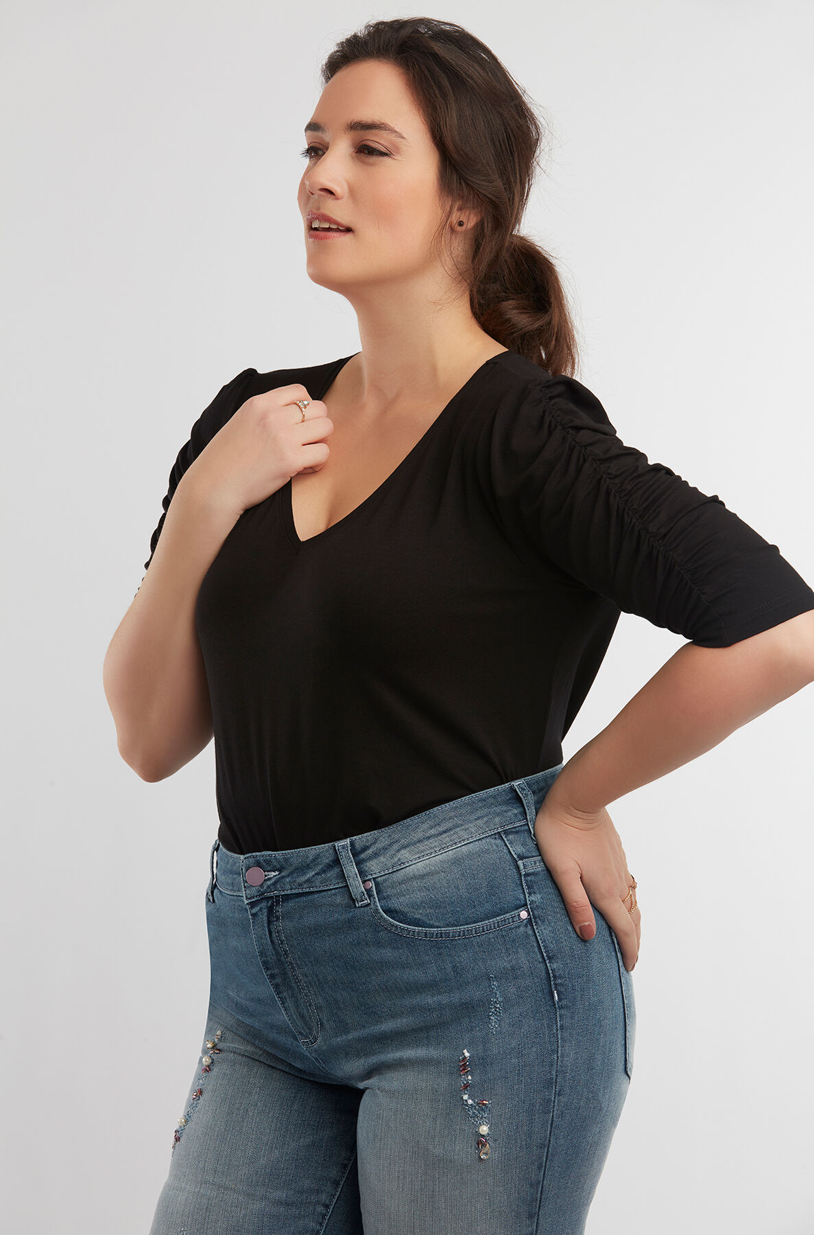 T-shirt met gerimpelde mouwen image number 4