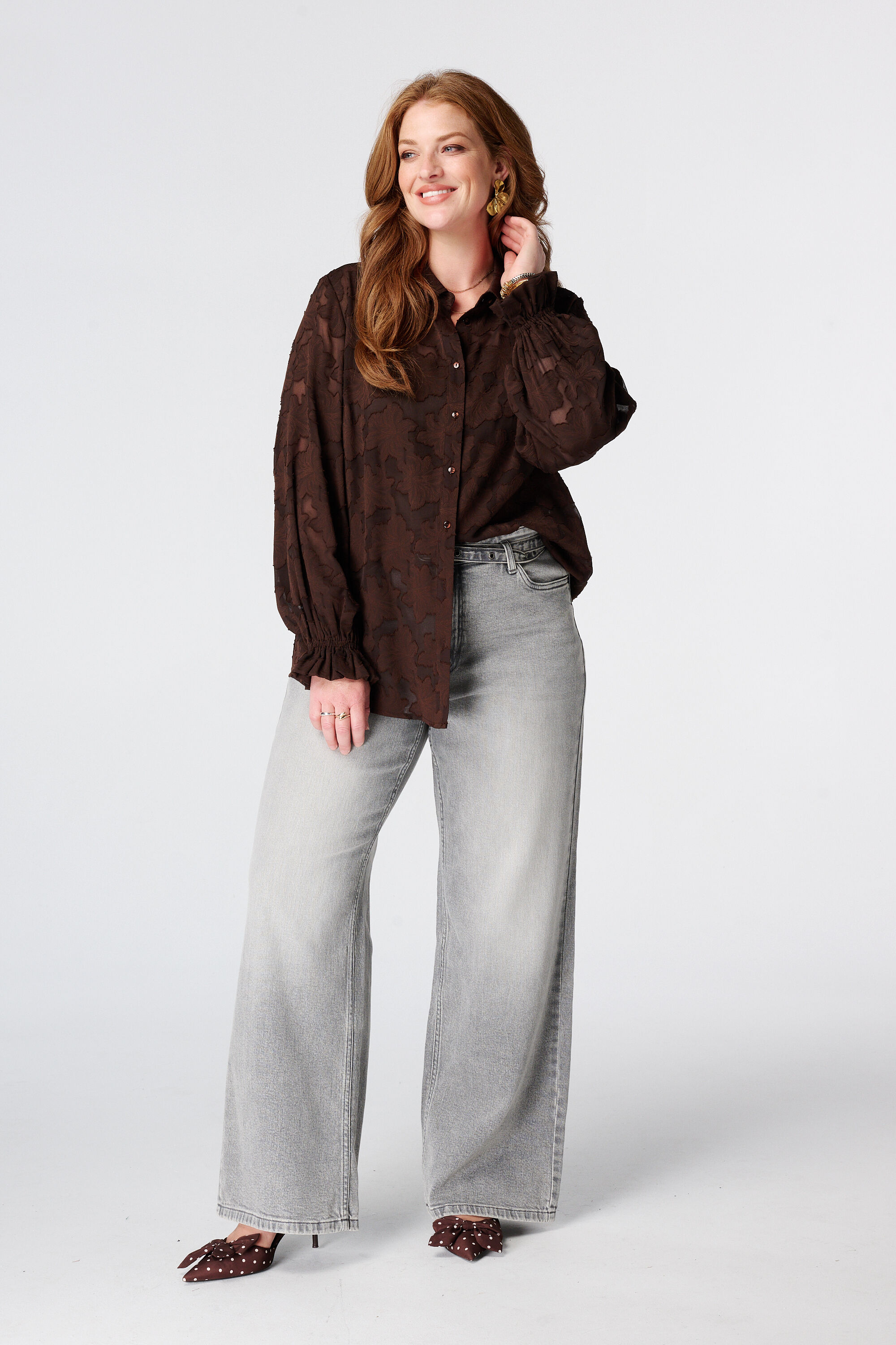 Sheer blouse met bloemen structuur image number 5