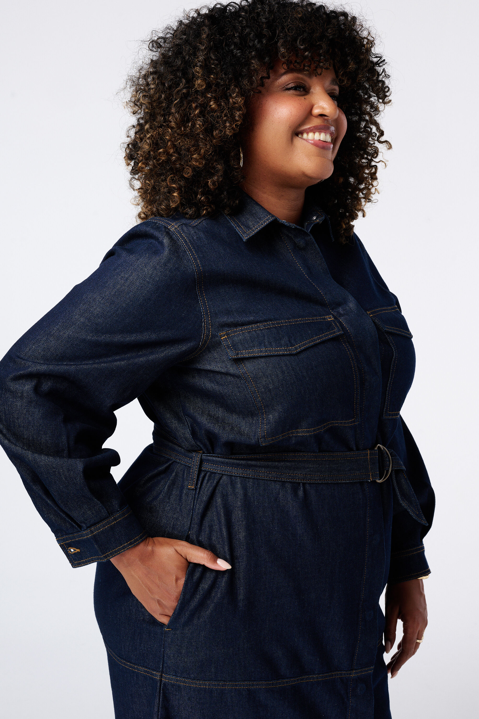 Maxi denim jurk met ceintuur image number 4