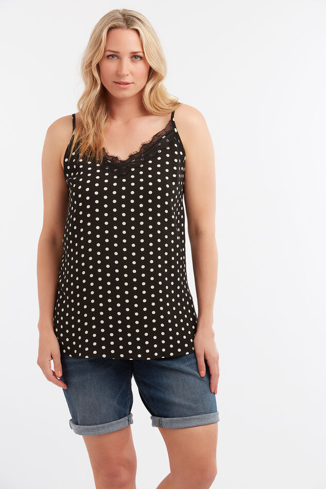 Mouwloze top met stippenprint image number 0