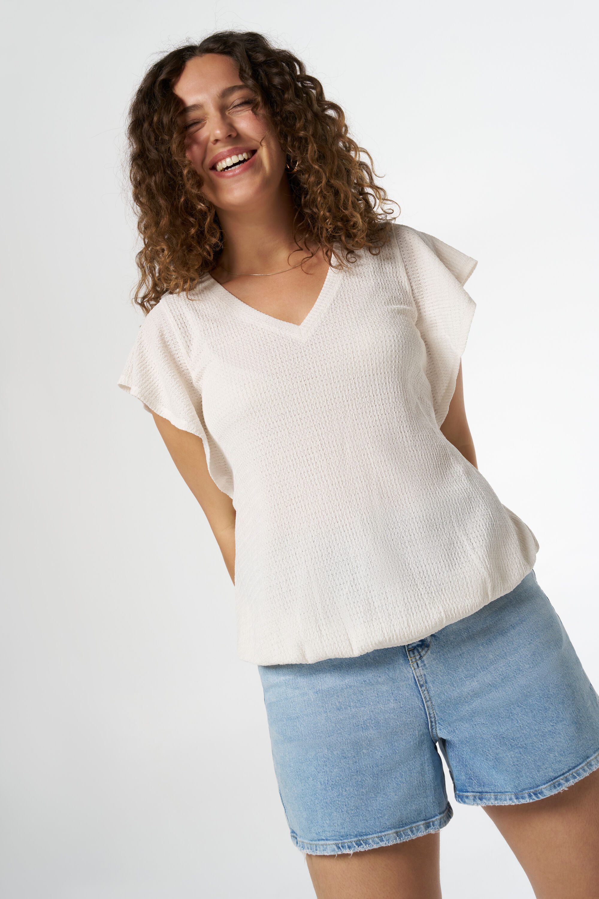 Gestructureerde top met v-hals image number 0