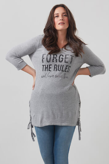 Trui met rijgdetail en tekstopdruk