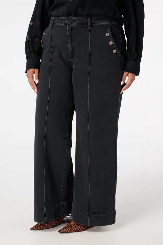 Wide leg jeans met sierknopen image number 5